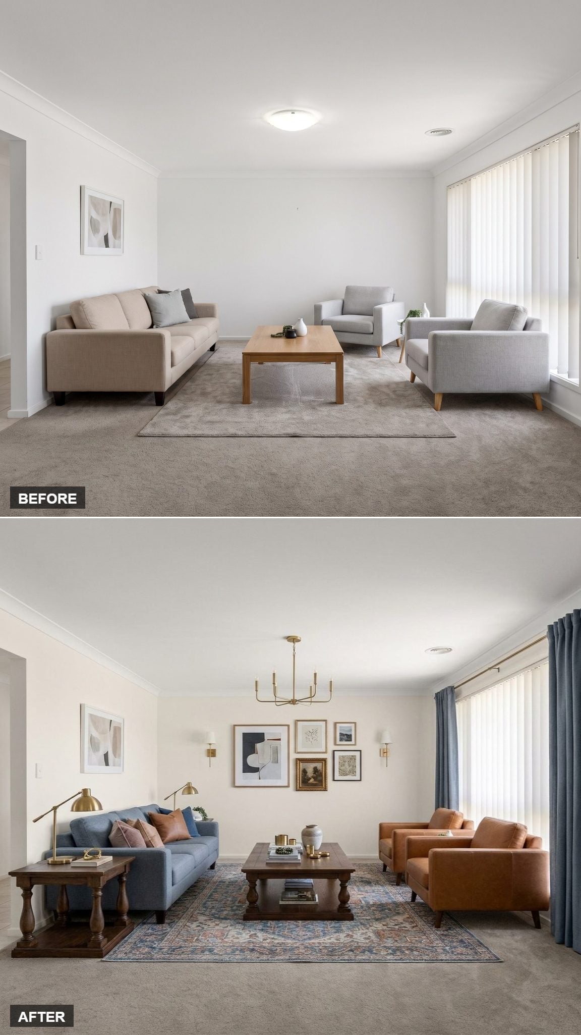 Brass Chandelier, Cognac Leather, and a Gallery Wall That Finally Gave the Room a Story