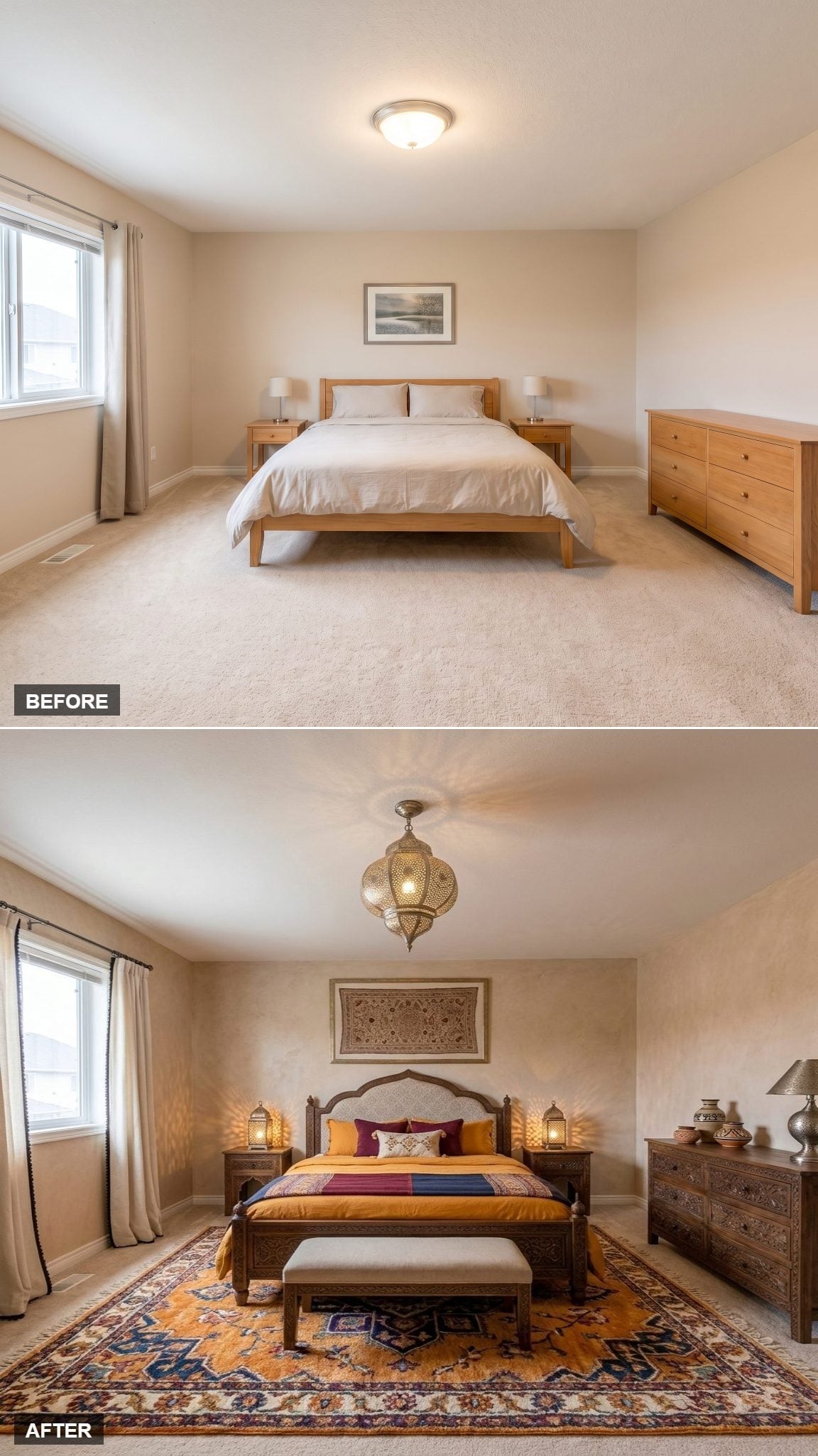Carved Wood, Moroccan Lanterns, and a Persian Rug That Anchored Everything