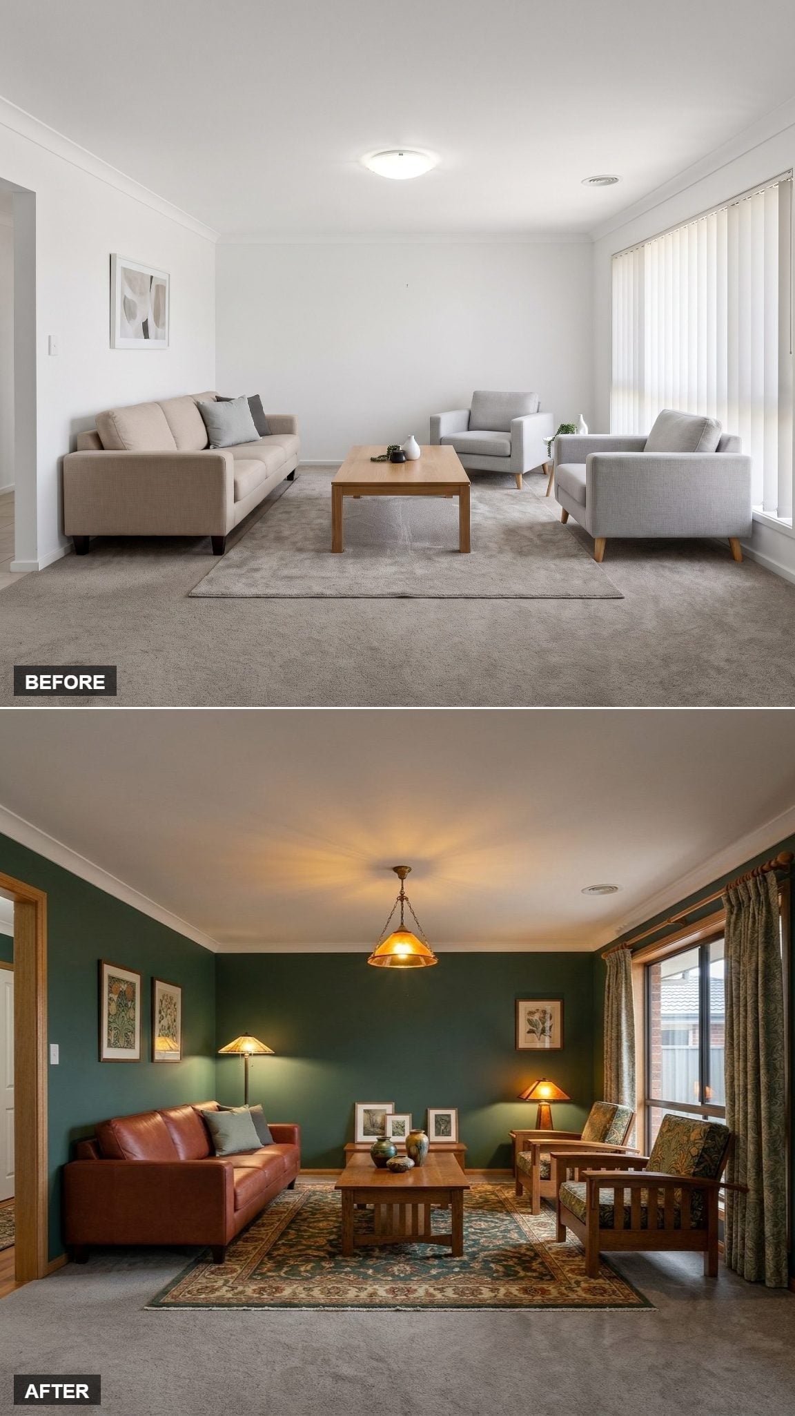 Forest Green Walls, Leather, and Mission Oak Turned This Room Into Something Else Entirely