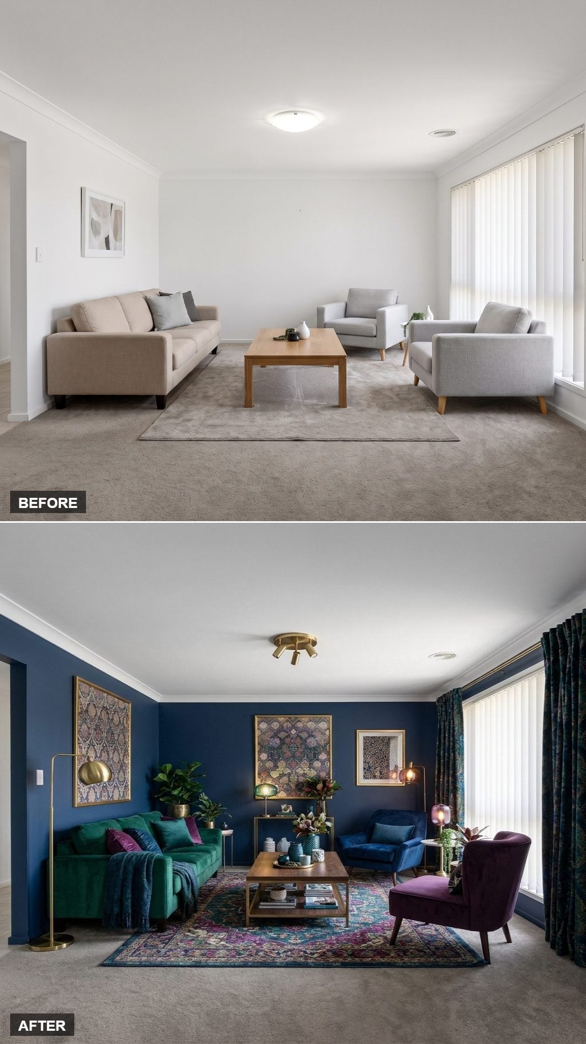 Jewel-Tone Velvet, Brass Fixtures, and Navy Walls That Made the Room Commit