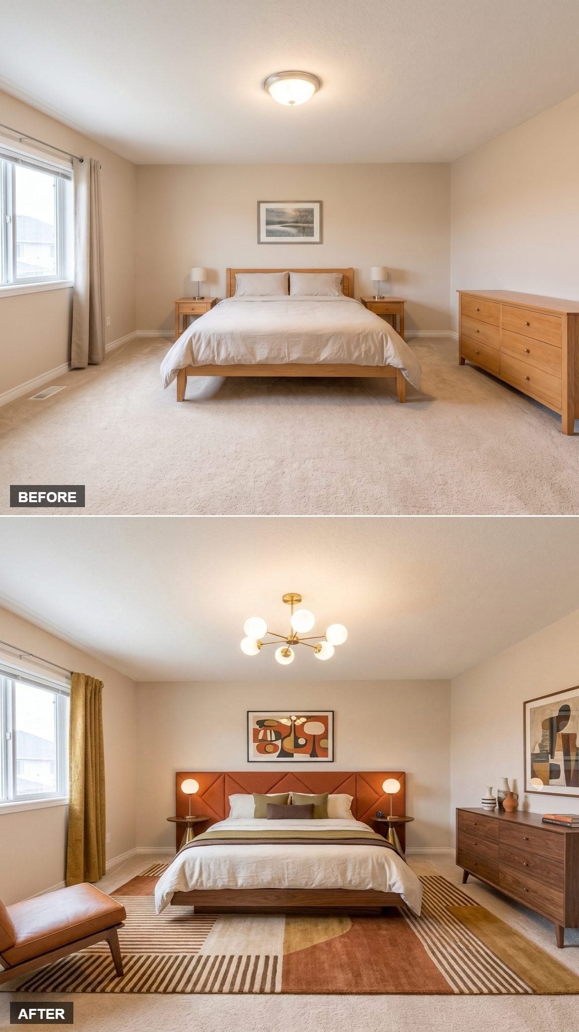 Mid-Century Got the Bedroom It Always Deserved in This Walnut and Rust Makeover