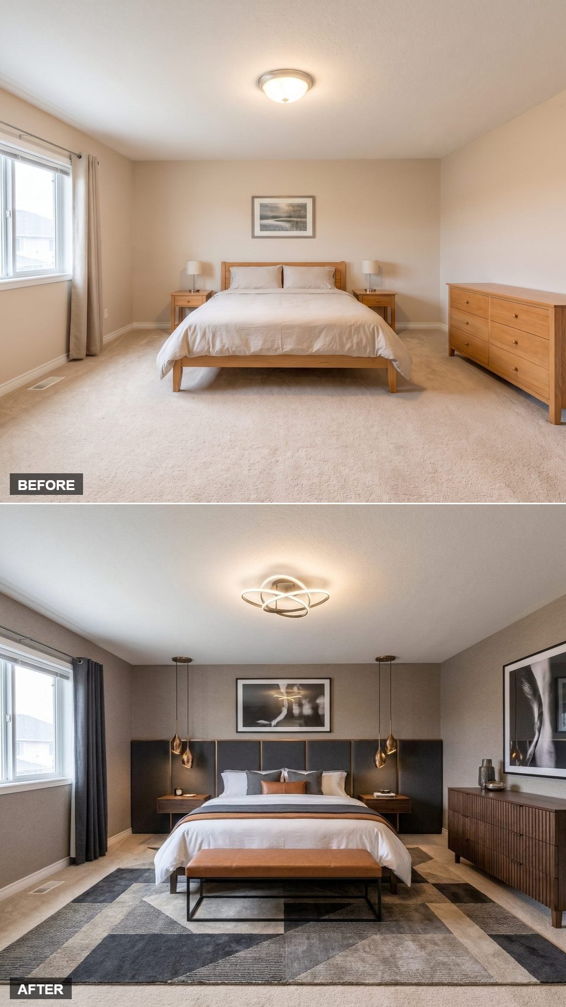 Pendant Lights Over a Dark Headboard Proved This Room Meant Business