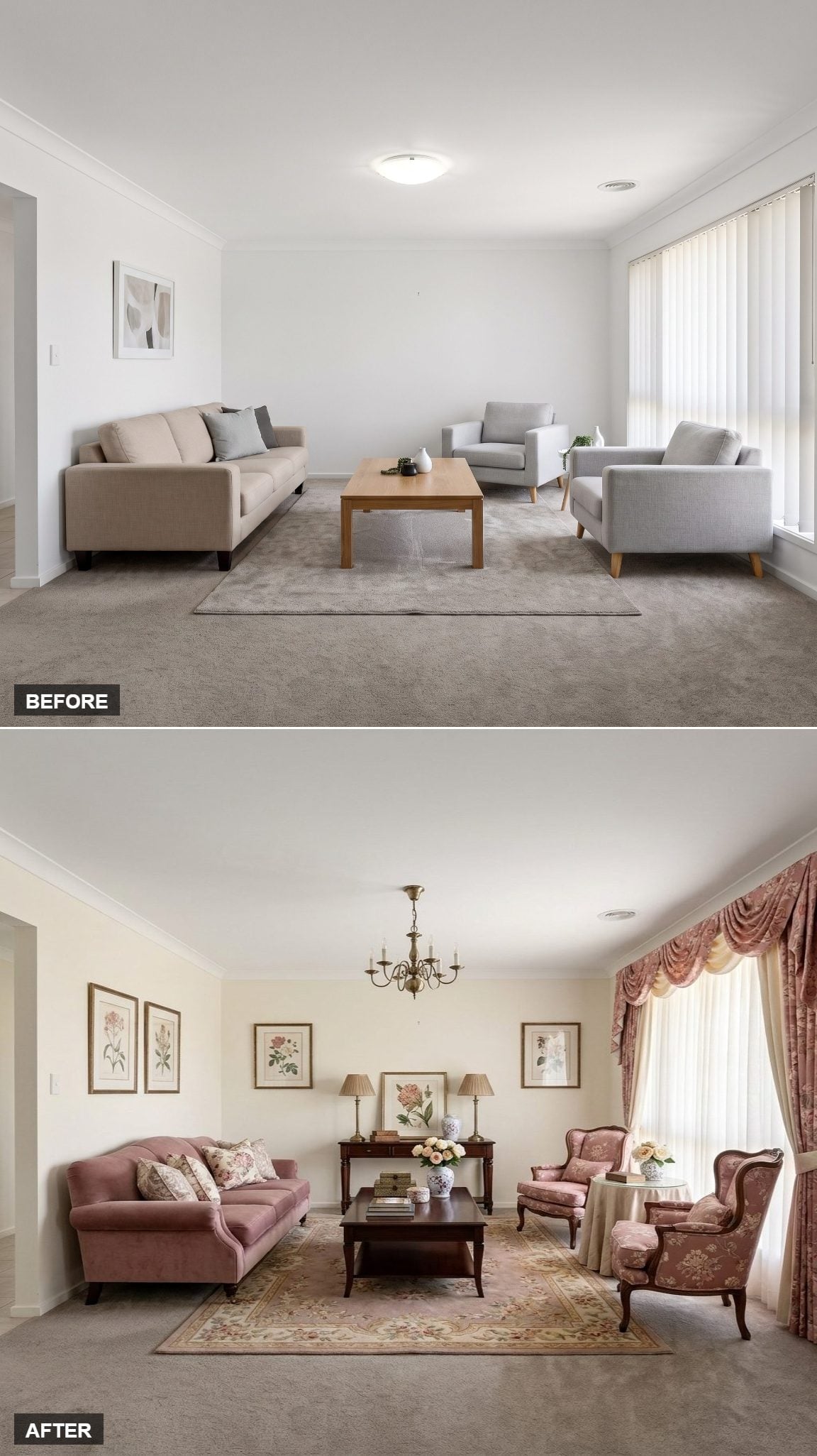 Pink Velvet, a Candle Chandelier, and Botanical Prints Pulled This Room Into Another Era