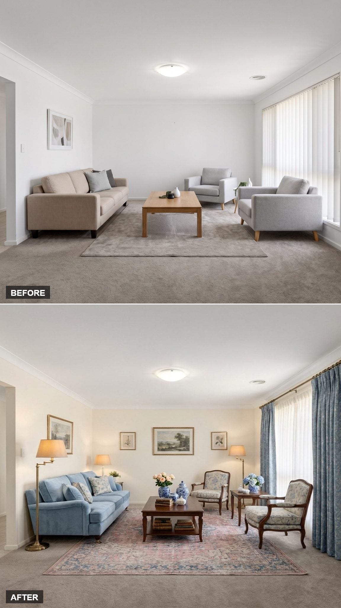 Powder Blue Velvet, French Armchairs, and Curtains That Finally Gave the Room Weight