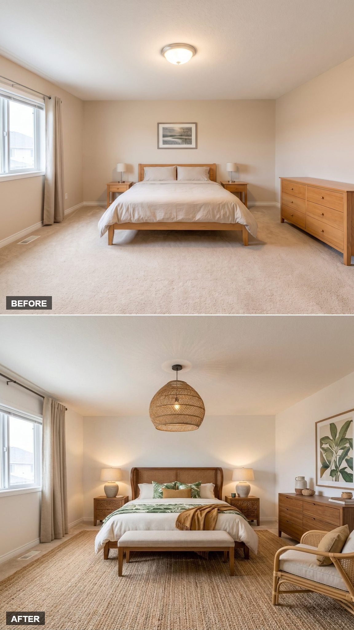 Rattan Pendant, Tropical Art, and a Bedroom That Finally Felt Like a Destination