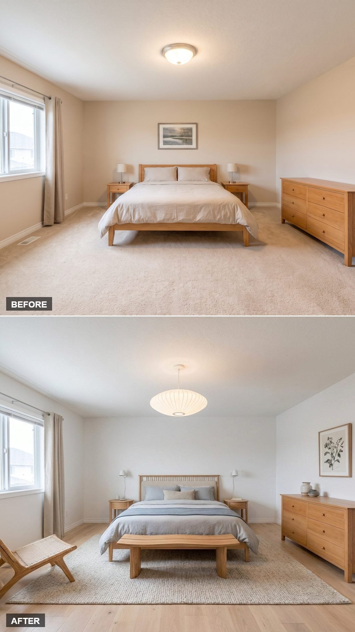Slatted Headboard, Woven Rug, and a Paper Pendant That Somehow Tied It All Together