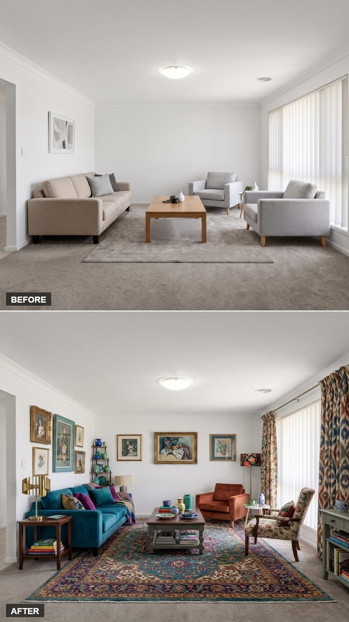 Teal Velvet, Persian Rugs, and Gold Frames Turned This Room Into a Collector's Salon