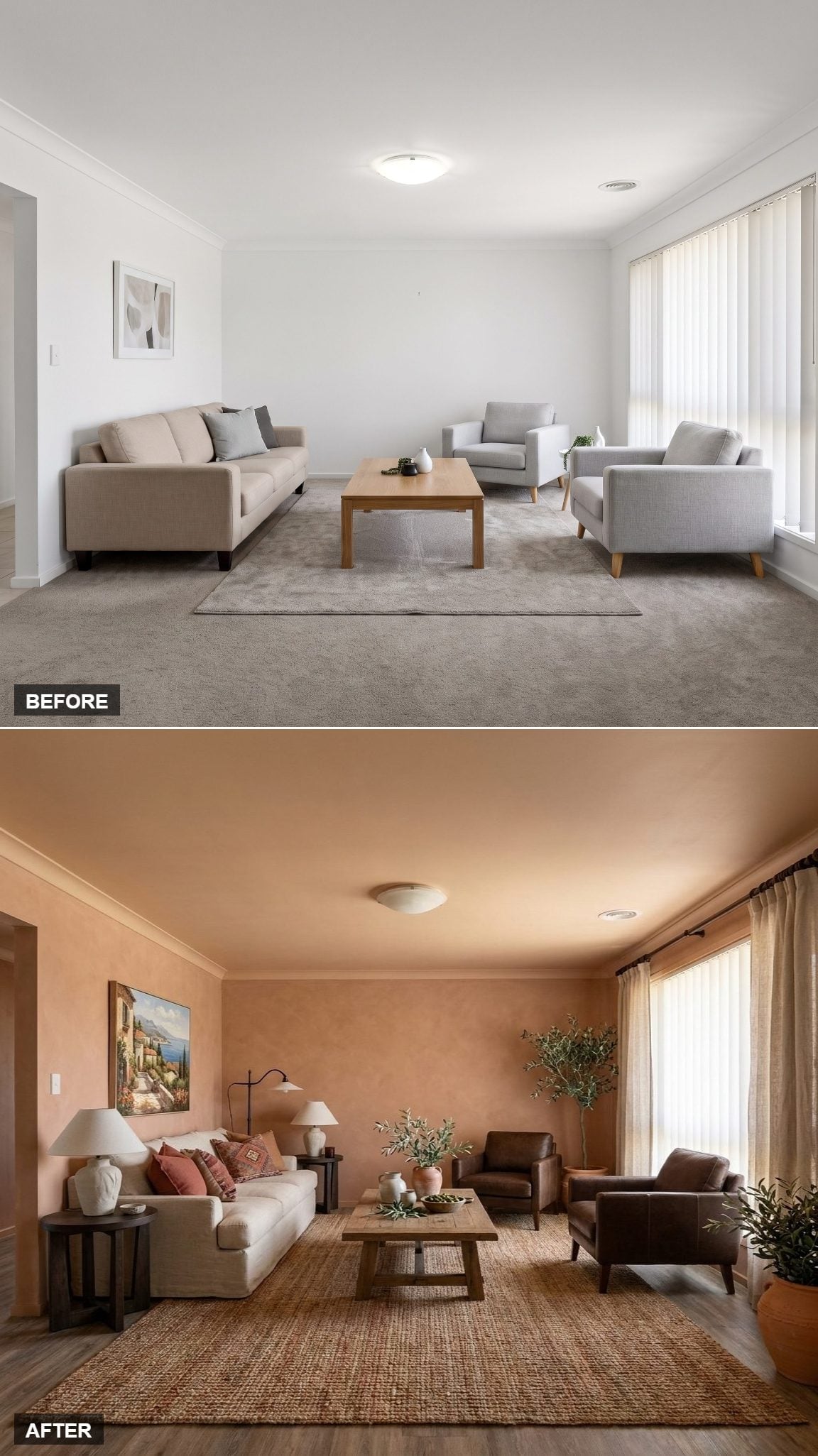 Terracotta Walls, Leather Chairs, and a Jute Rug That Grounded the Whole Room