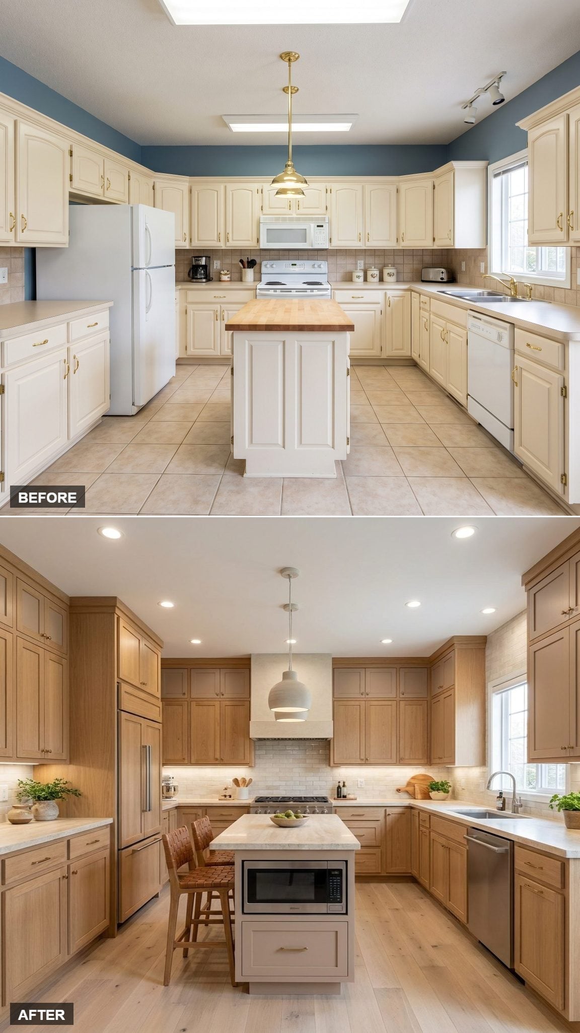Light Oak Cabinets, Recessed Lighting, and an Island That Finally Has Somewhere to Sit