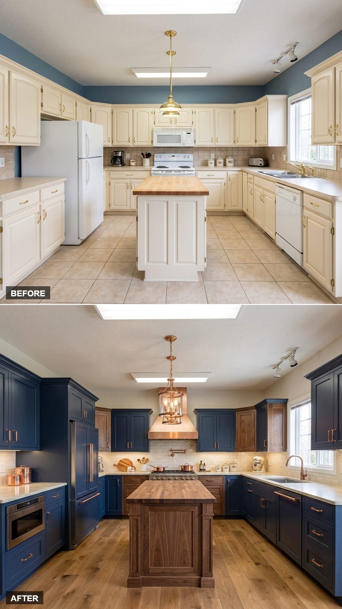 Navy, Copper, and Walnut Walk Into a Kitchen. It Works.
