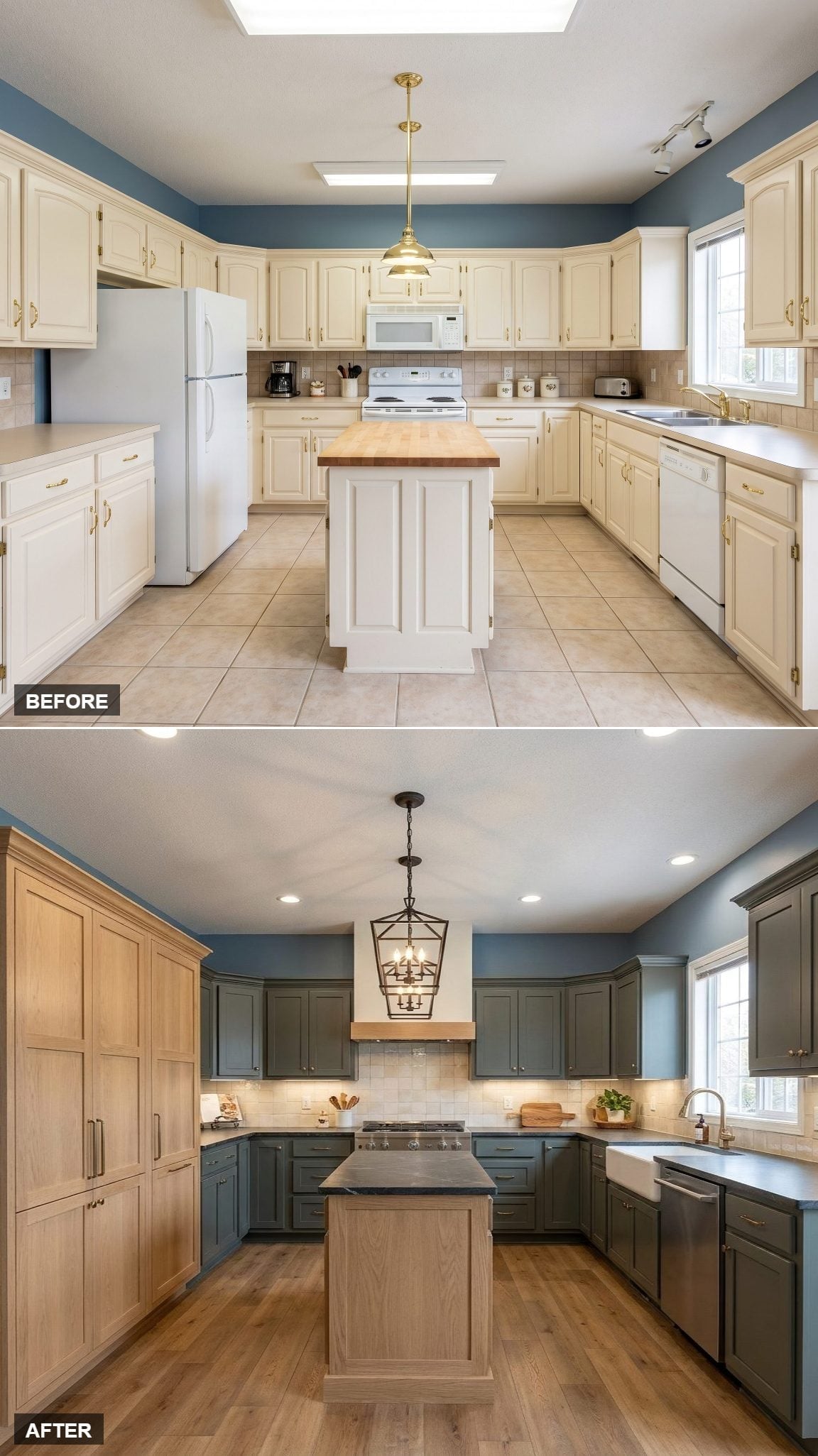 Rift-Oak Island, Slate-Green Lowers, and a Lantern Pendant That Changed the Whole Mood