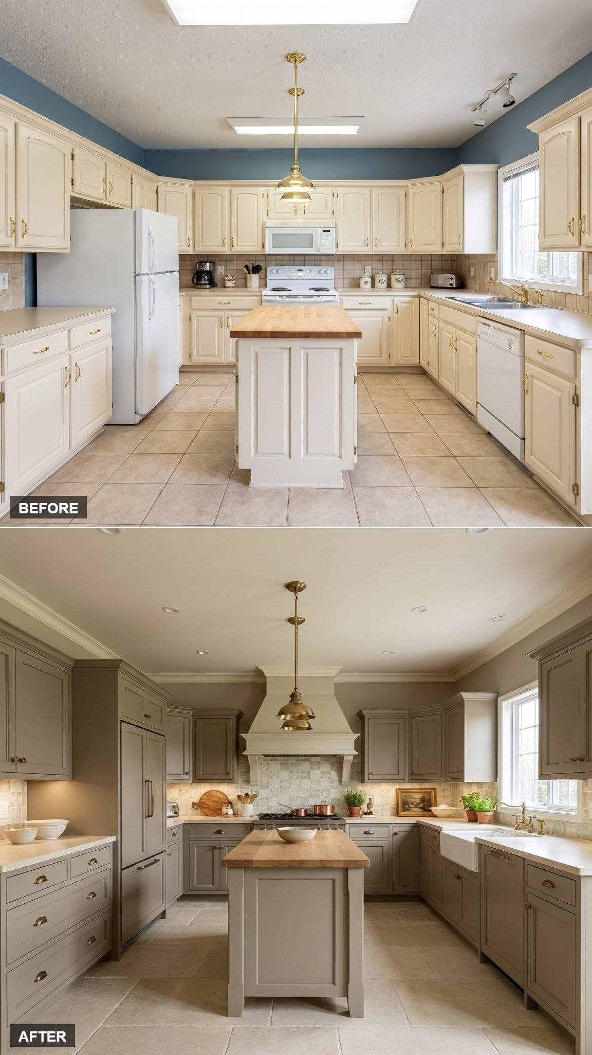 Sage Cabinets, Butcher Block, and Brass That Knows When to Stop