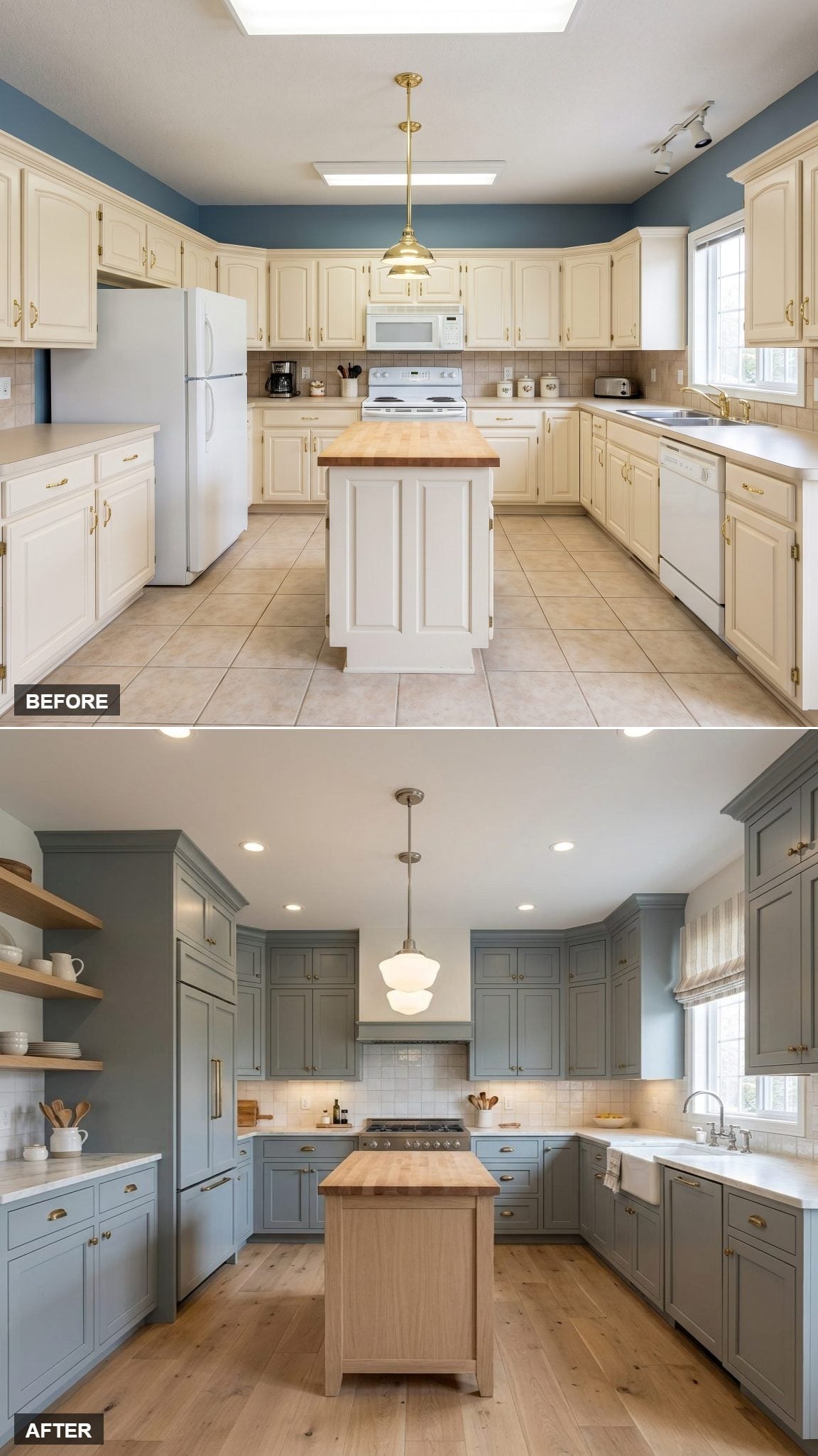 Sage-Green Cabinets, Open Shelving, and a Pendant That Finally Fits the Room