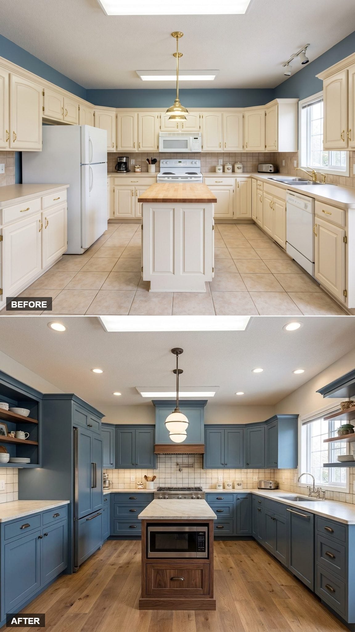 Slate Blue Cabinets, Hardwood Floors, and an Island That Finally Pulled Its Weight