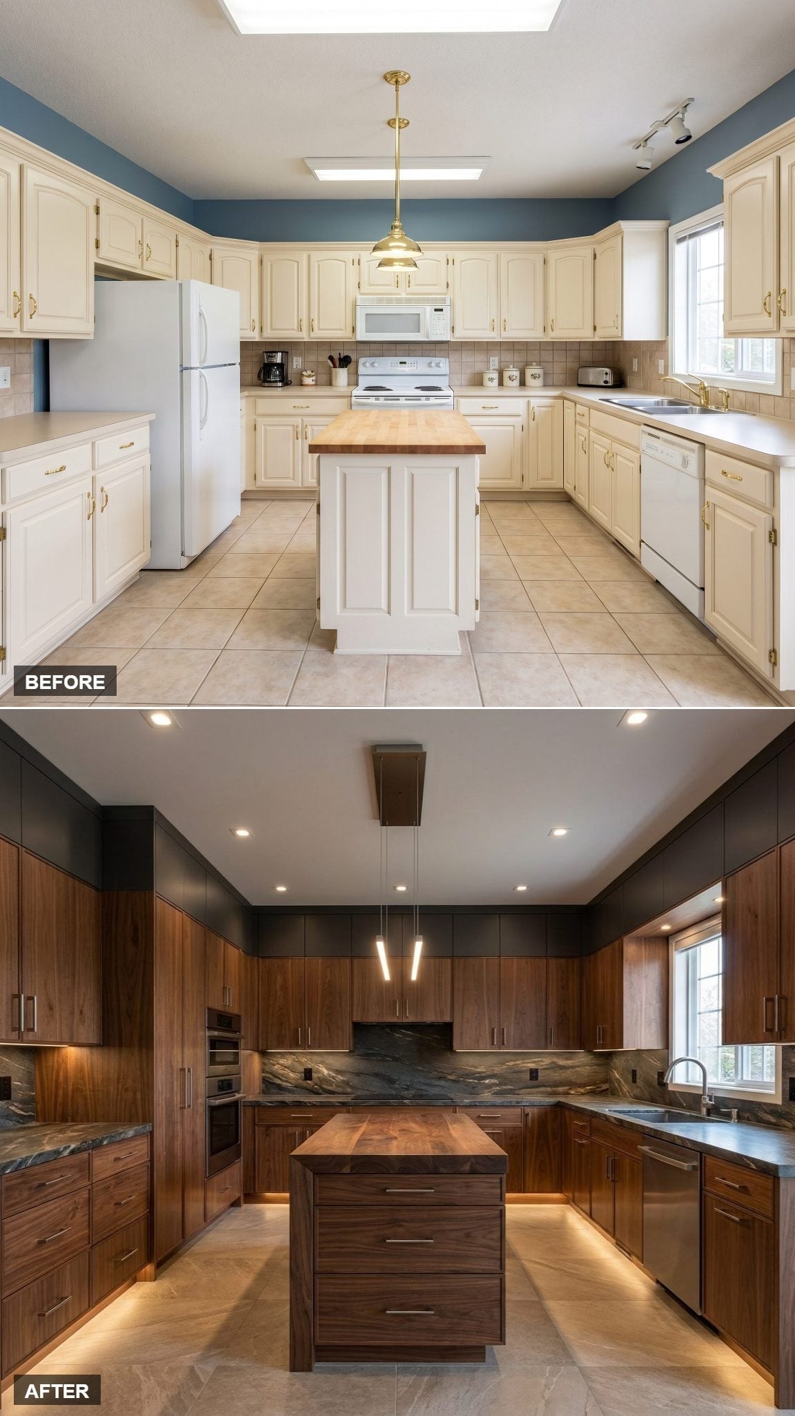 Walnut, Dark Stone, and Under-Cabinet Glow That Actually Does Something