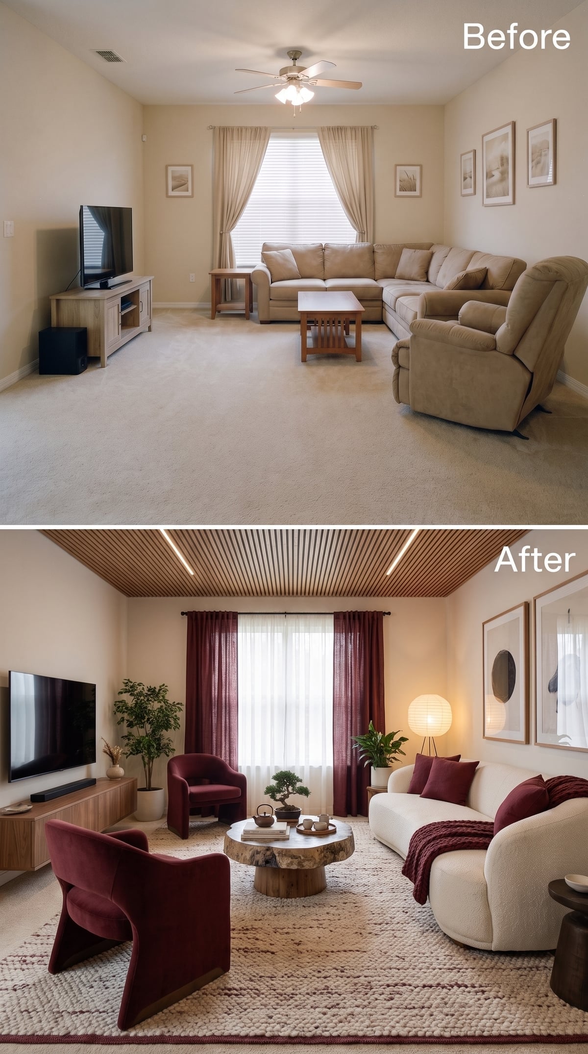 Boucle Sofa, Live-Edge Coffee Table, and Burgundy That Actually Earned Its Place