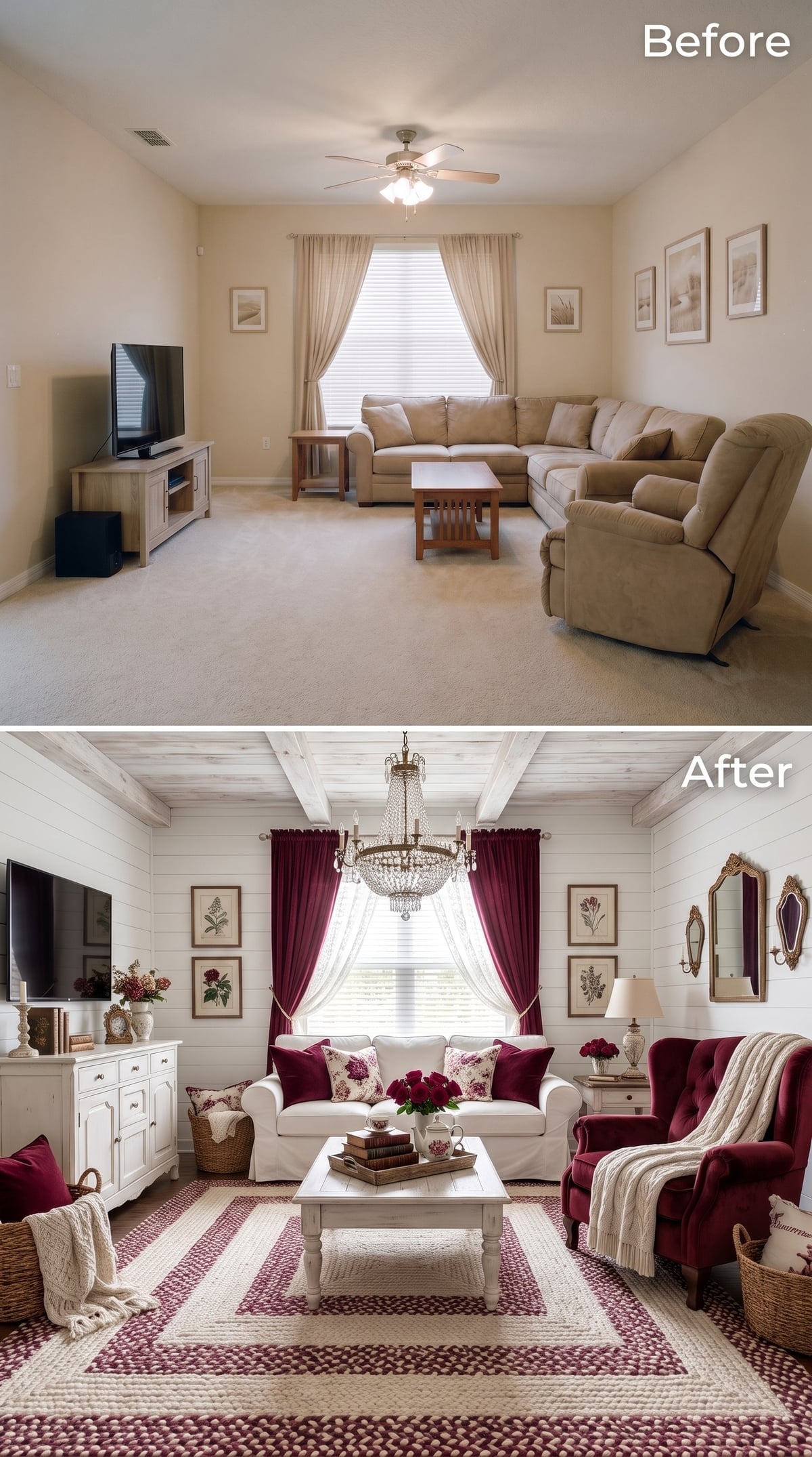 Crystal Chandelier, Shiplap Walls, and Burgundy Velvet That Knew Exactly Where to Land