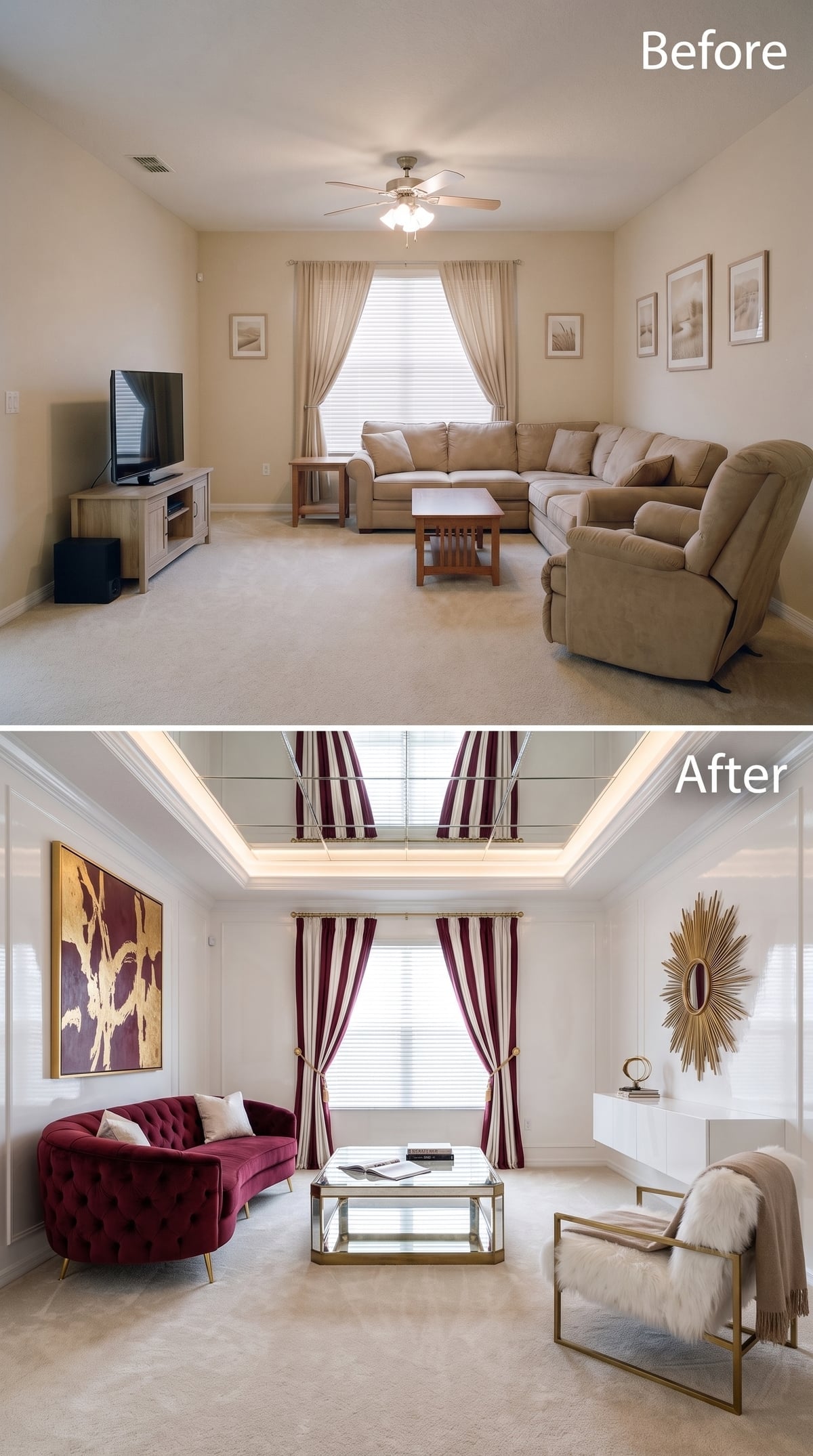 Tray Ceiling, Cove Glow, and Burgundy Velvet That Didn't Wait for Permission