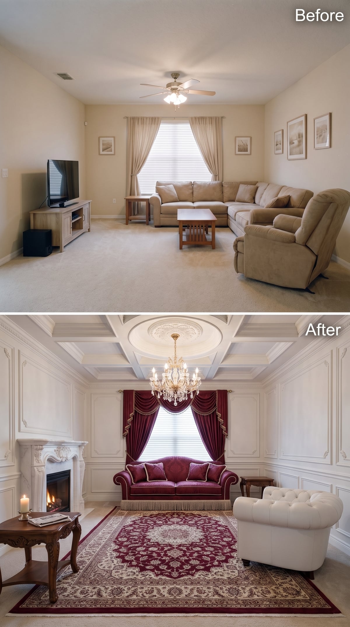Wainscoting, Crystal Chandelier, and Burgundy Velvet That Refused to Be Subtle