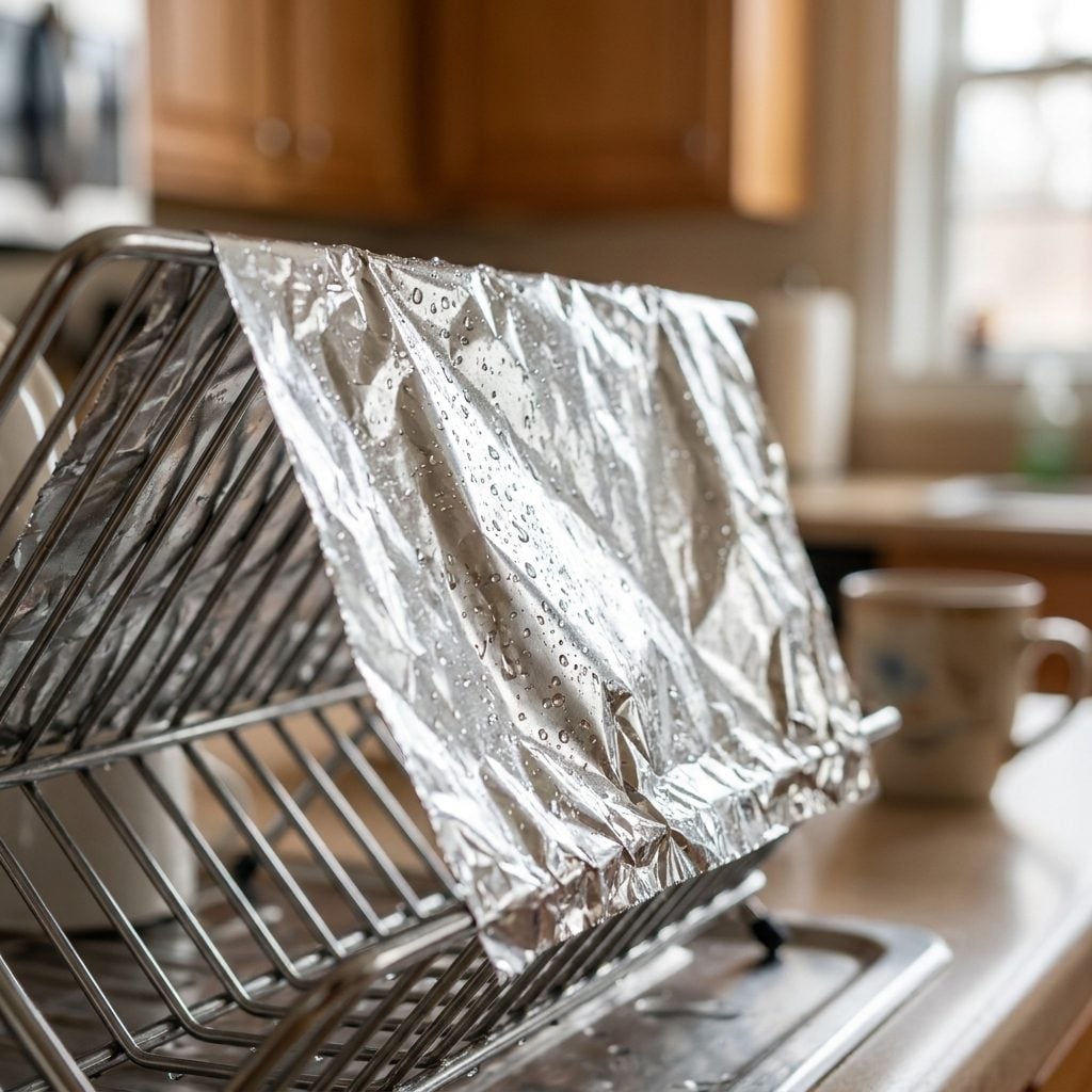 The Sheet of Aluminum Foil Washed and Hung to Dry