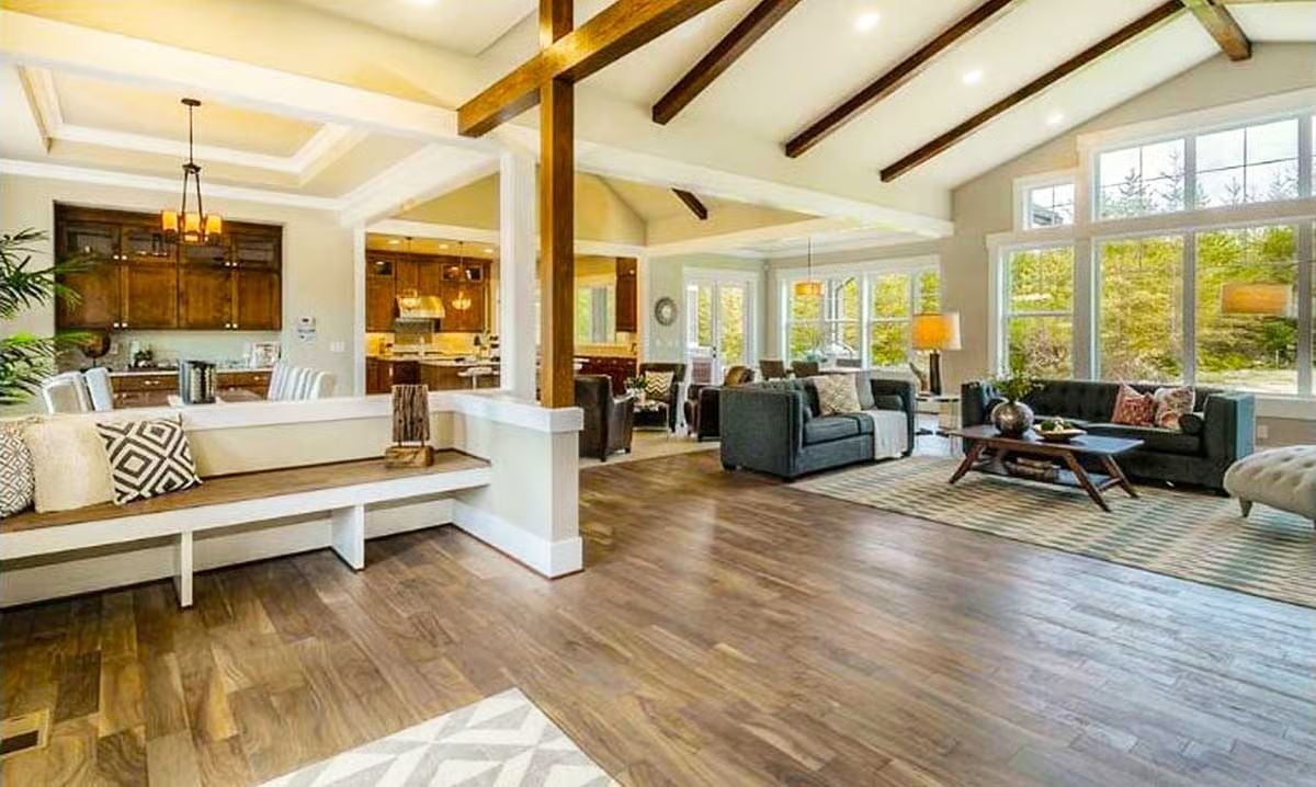 Exposed Timber Beams Anchor an Open Great Room Built for Real Living