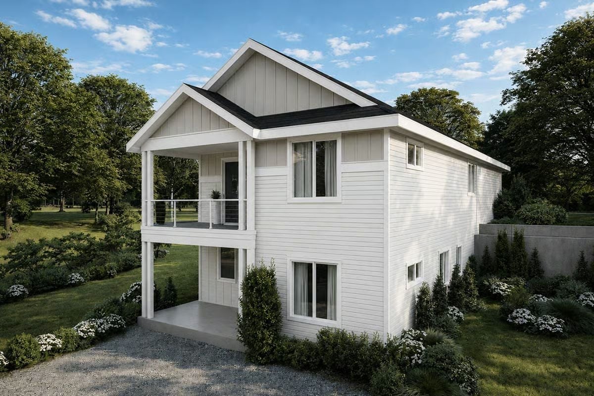 White Board-and-Batten Exterior with a Covered Balcony Built for Real Use
