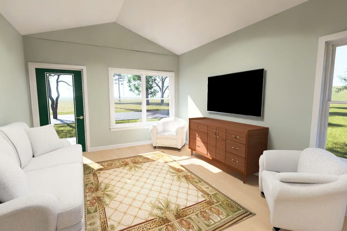 Vaulted Ceilings and a Palm Rug That Somehow Works Perfectly