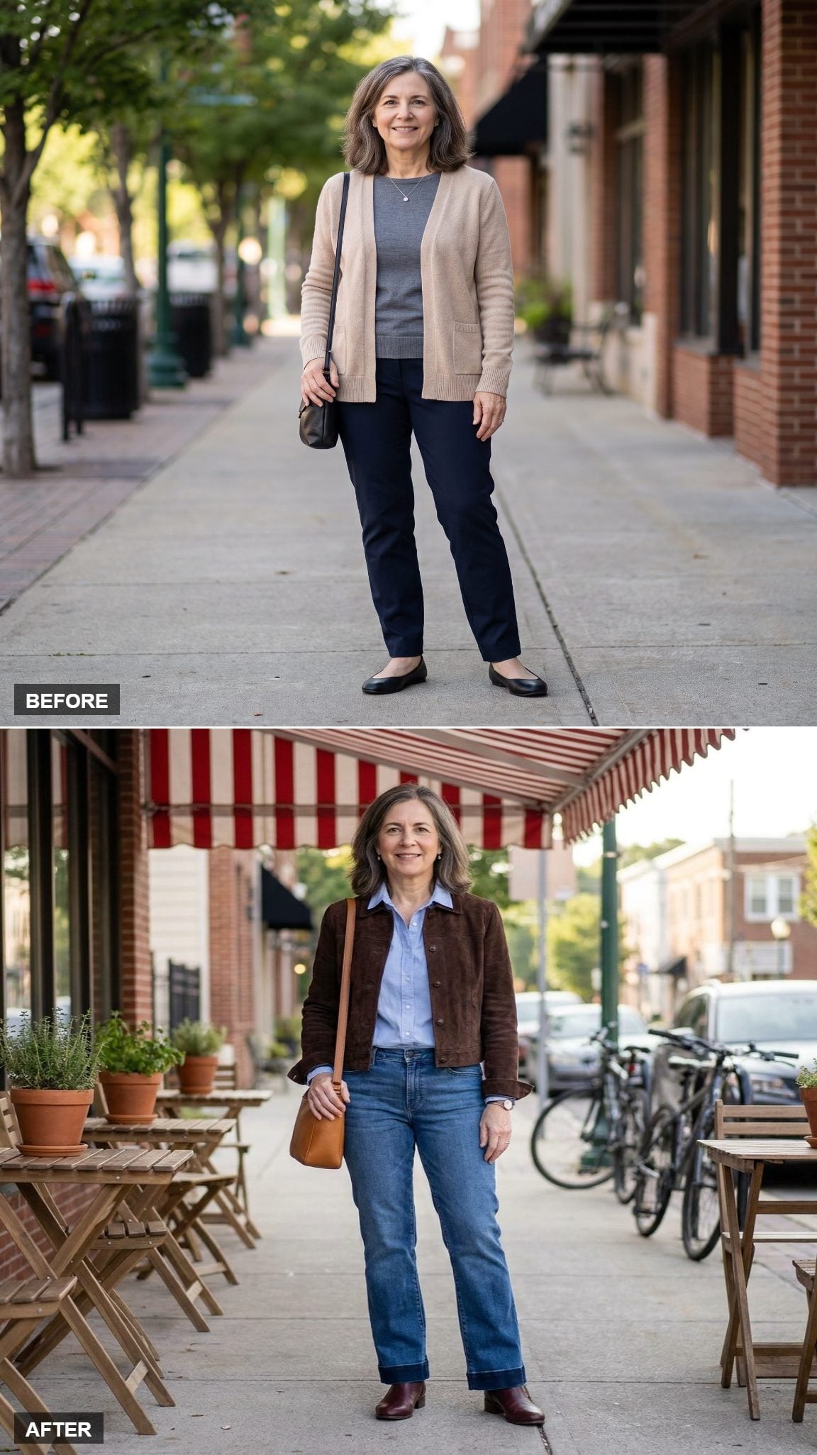 Soft Sage Wrap Coat and Warm Ivory Trousers at a Sunday Farmer's Market
