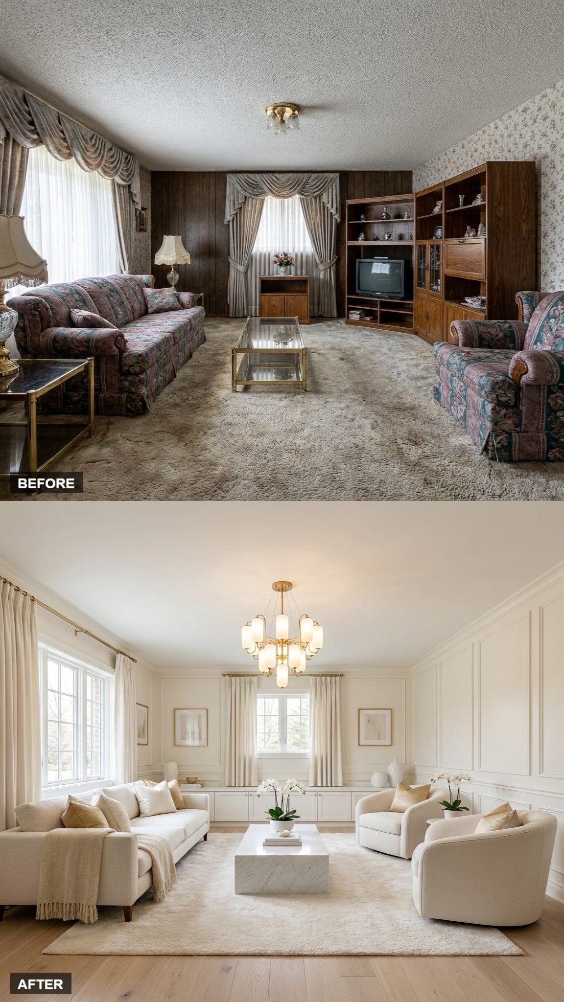 Statement Gold Chandelier Room That Earns Its One Big Swing