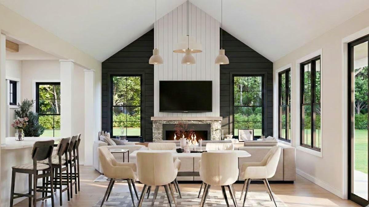 Black Shiplap Flanked by Steel Windows Earns Every Bit of That Drama