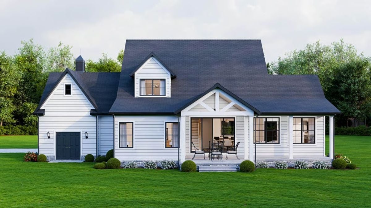 Crisp White Siding and a Covered Porch That Actually Has Room to Breathe