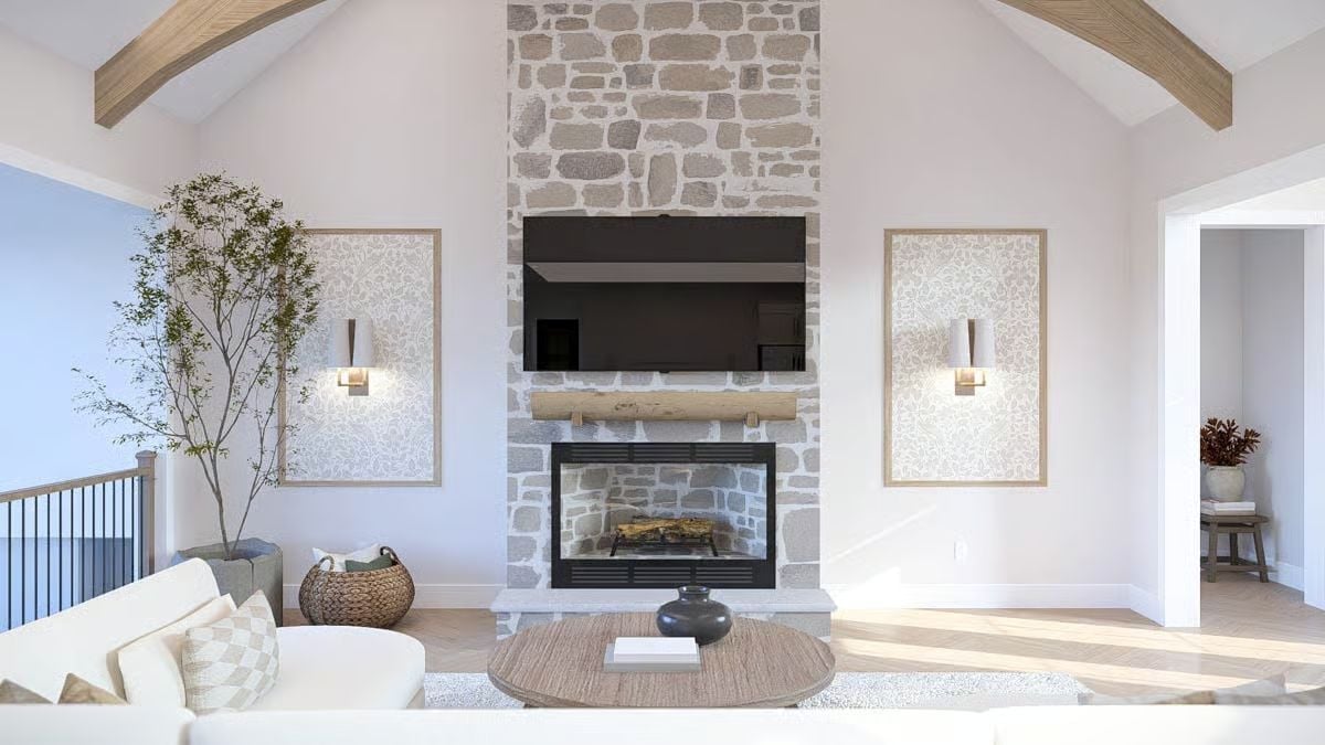 Stone Tower Fireplace That Doesn't Ask Permission to Dominate the Room