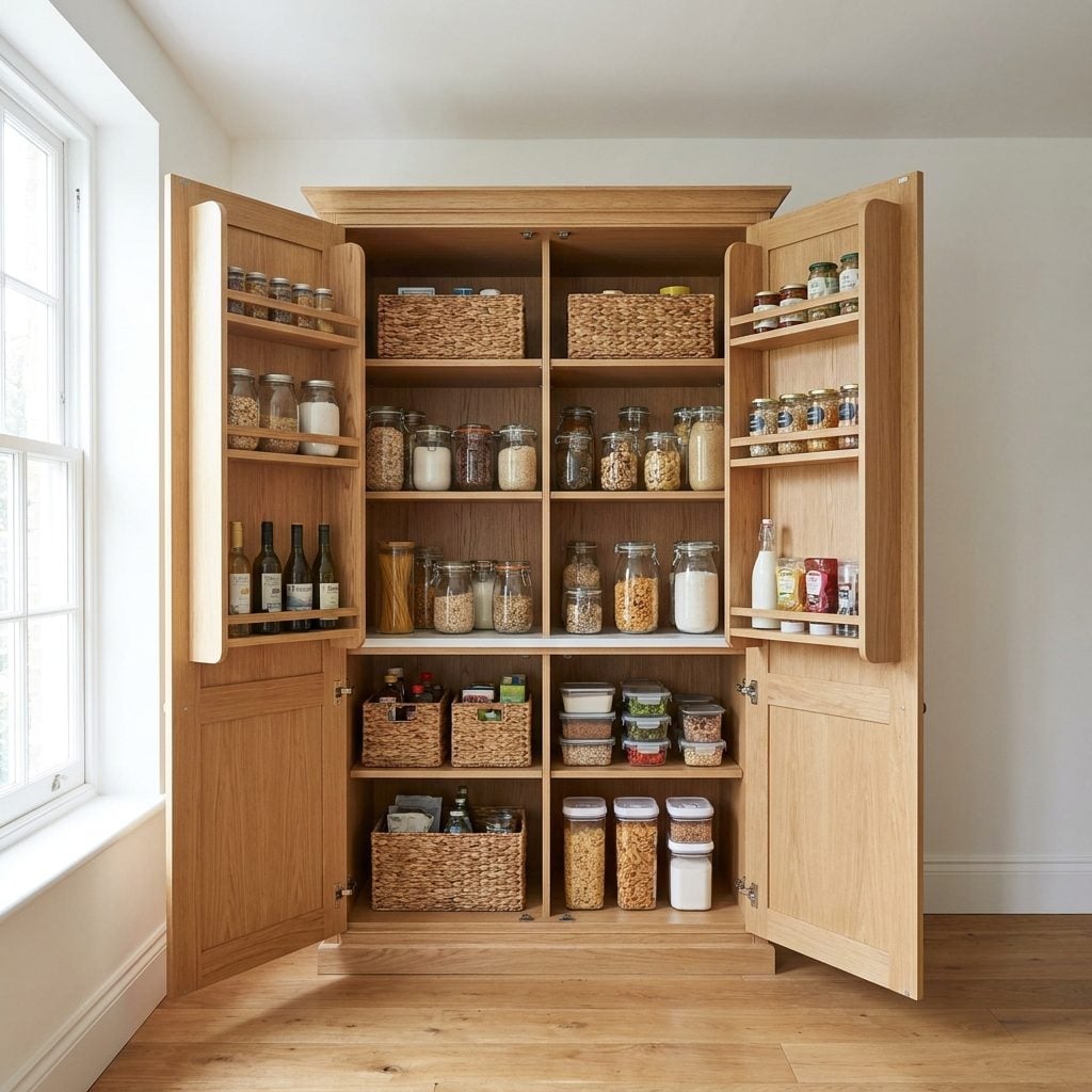 Tall full-height pantry cabinet in a kitchen