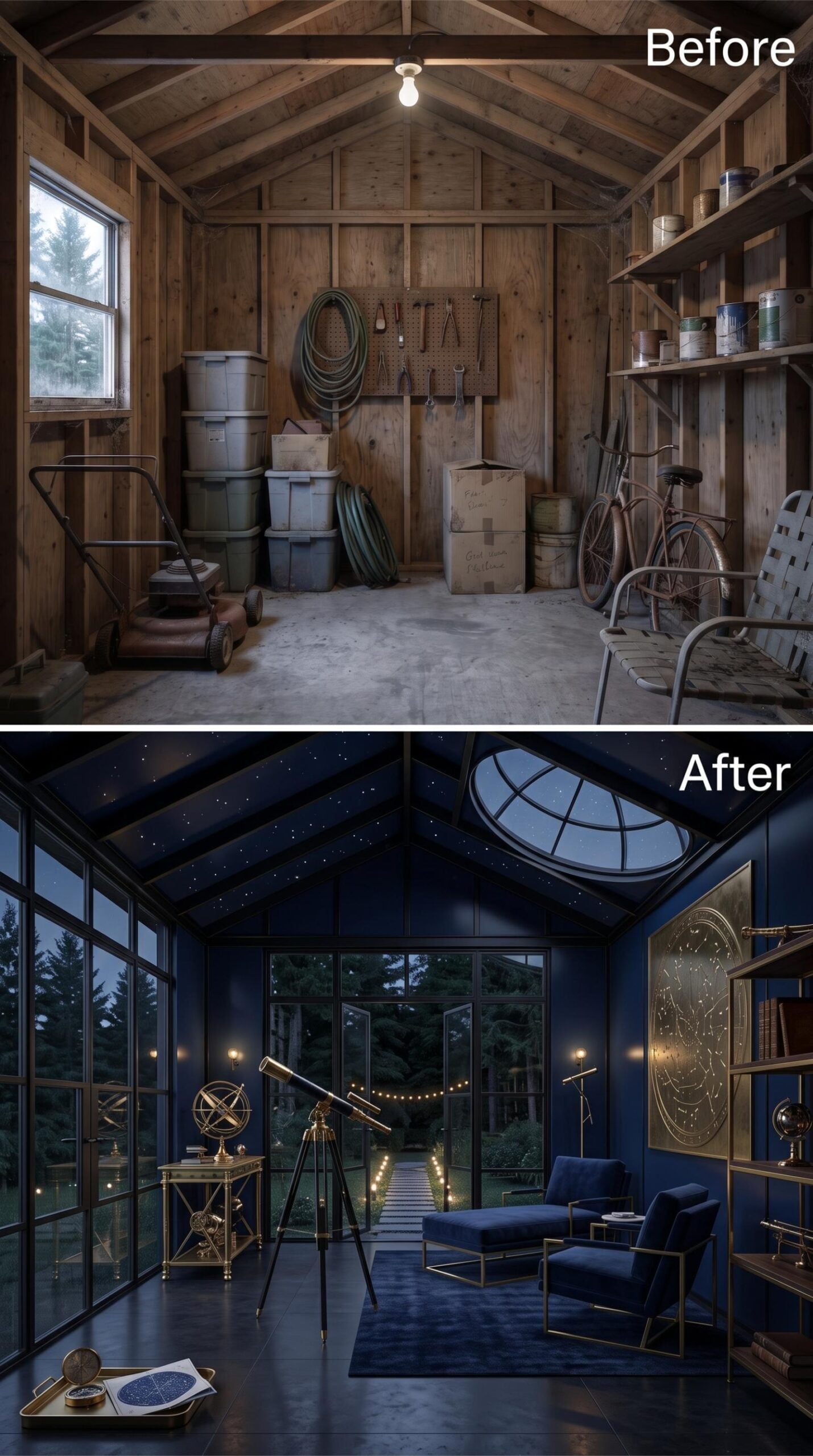 Backyard Shed Turned Celestial Observatory Lounge With Full Brass Accoutrements