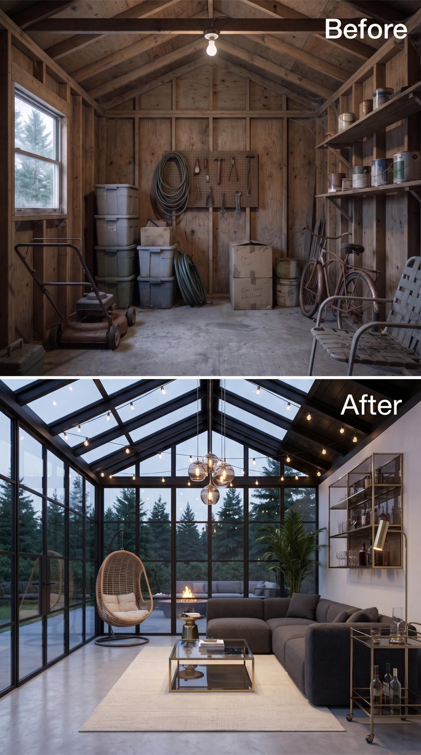 Glass Roof, Rattan Egg Chair, and a Bar Cart Built for Entertaining