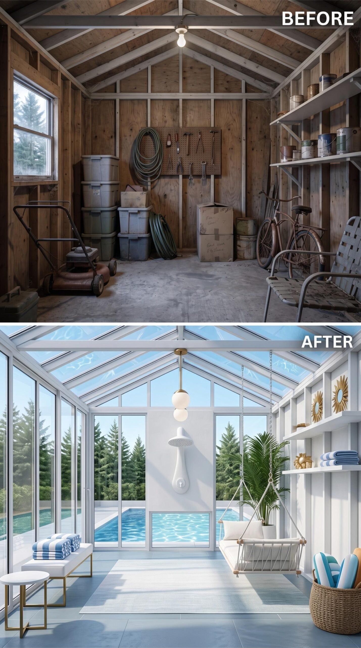 Glass Roof, Outdoor Shower, and a Hanging Chair Built for Wet Feet