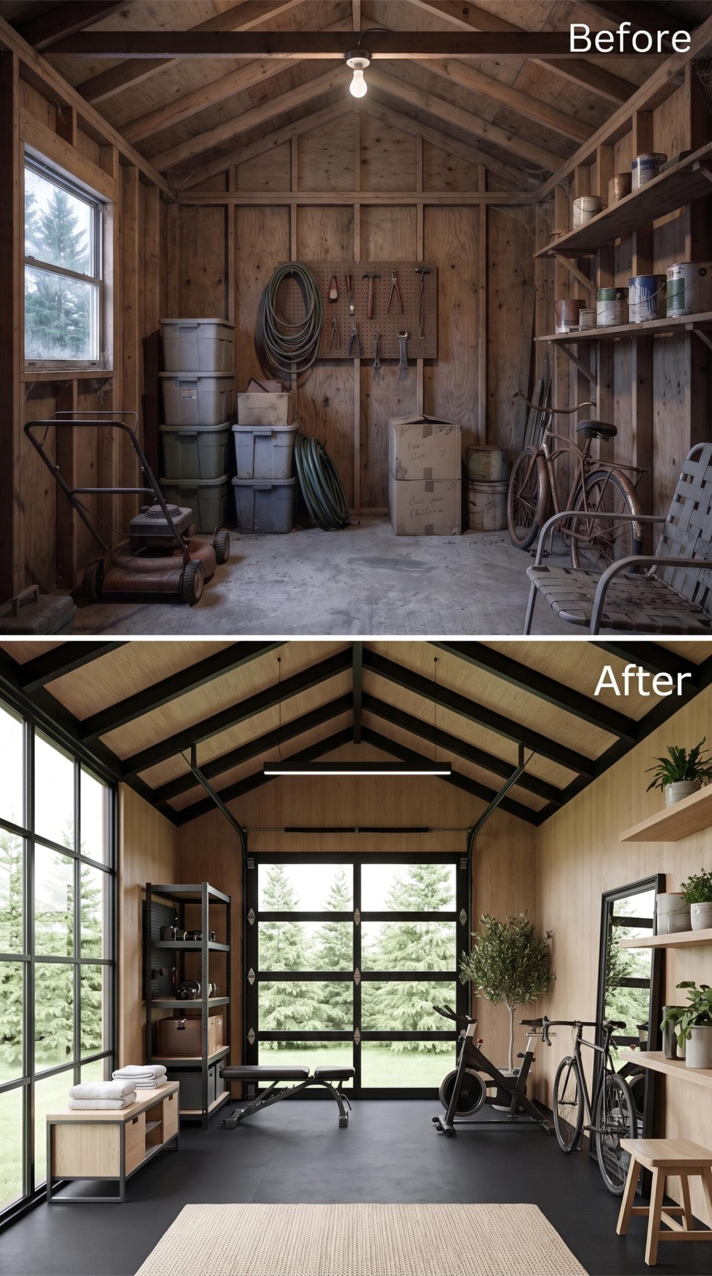 Gym Shed Done Right: Dark Rafters, Glass Panels, and Zero Wasted Square Footage