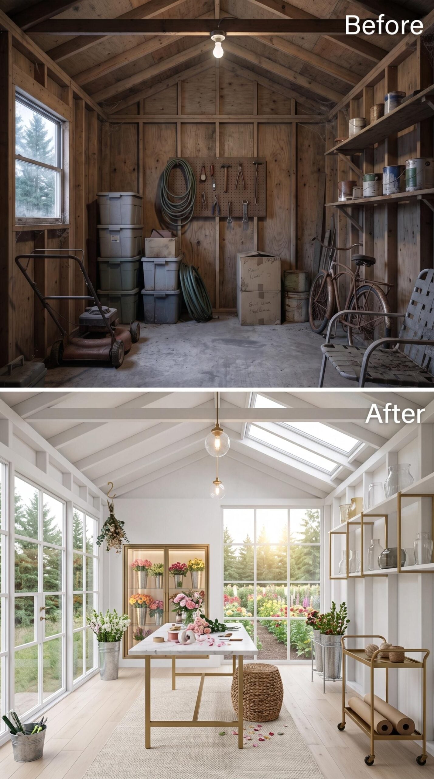 Marble Work Table, Skylights, and Brass Shelving Built for a Florist's Dream Studio