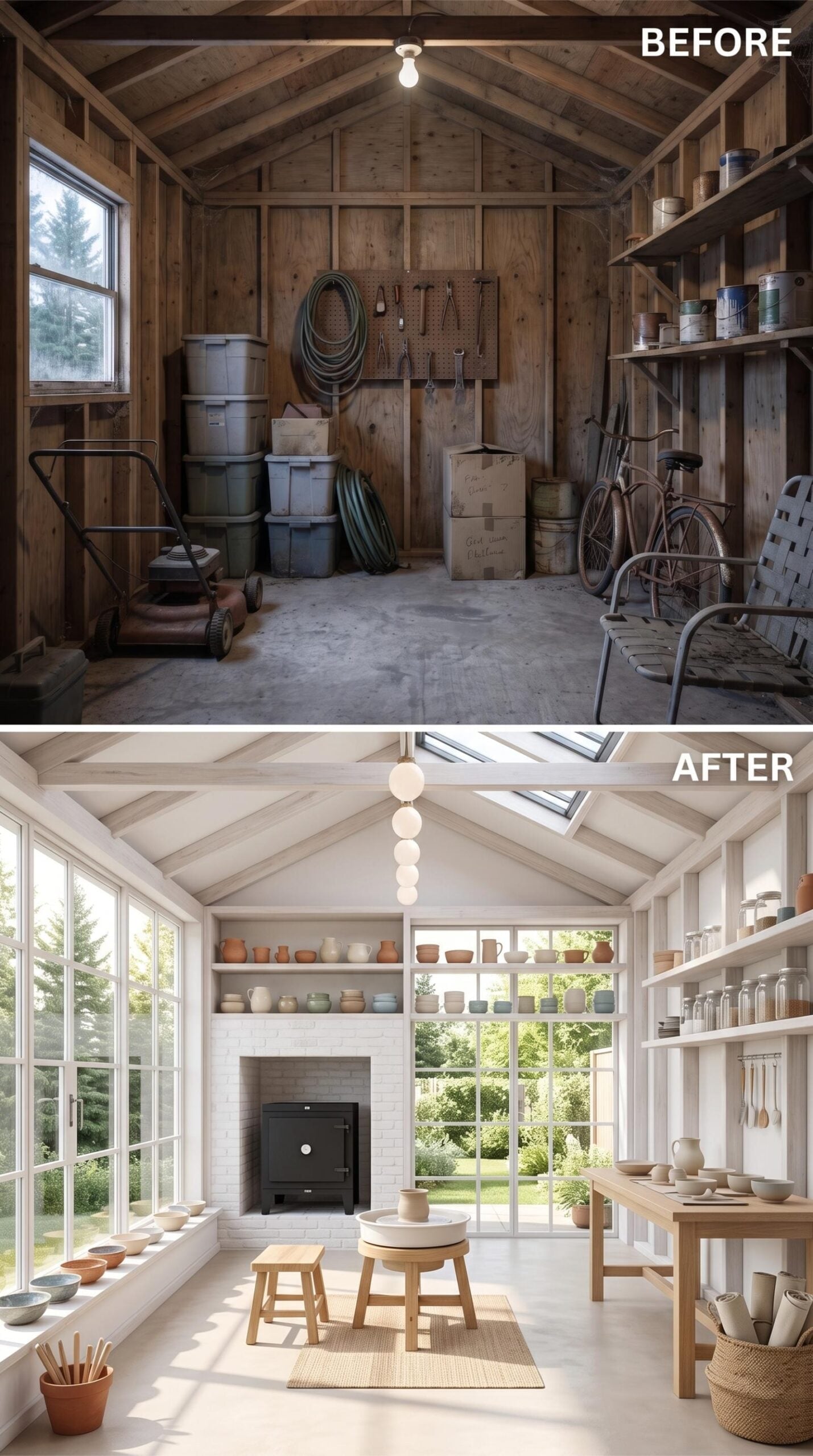 Pottery Studio With Skylights, a Kiln Alcove, and Shelves Worth Envying