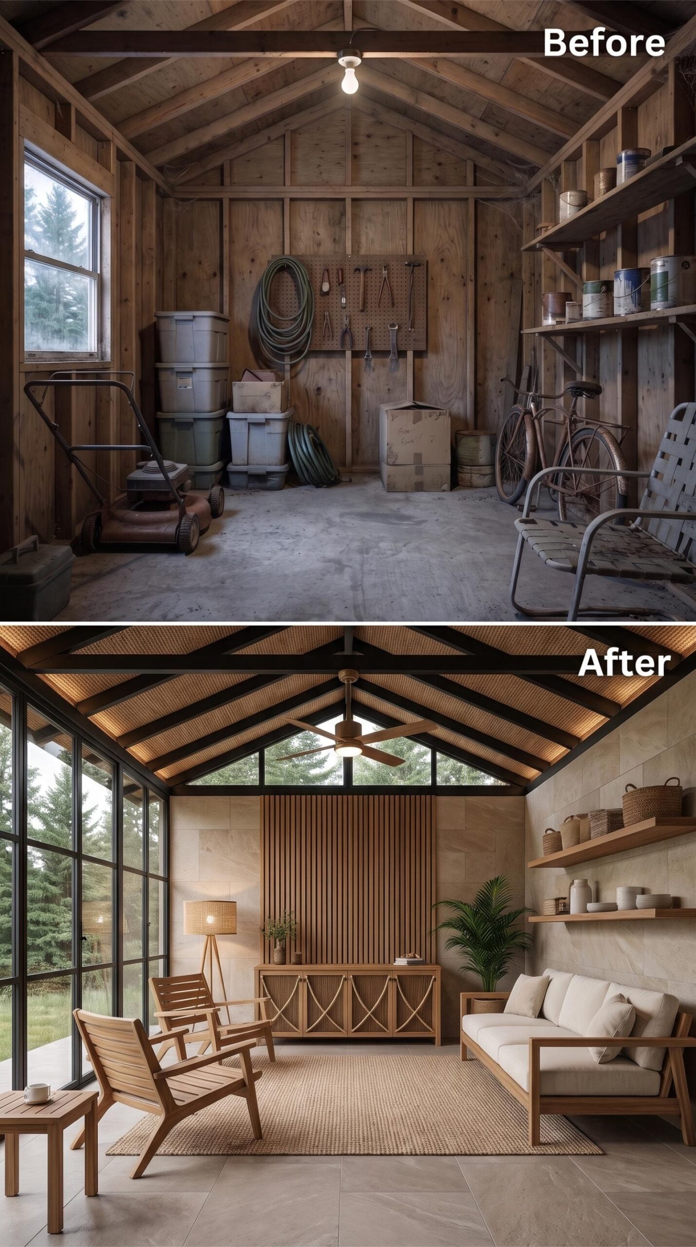 Rattan Chairs, Slatted Oak, and a Clerestory Window That Pulls the Tree Line Inside
