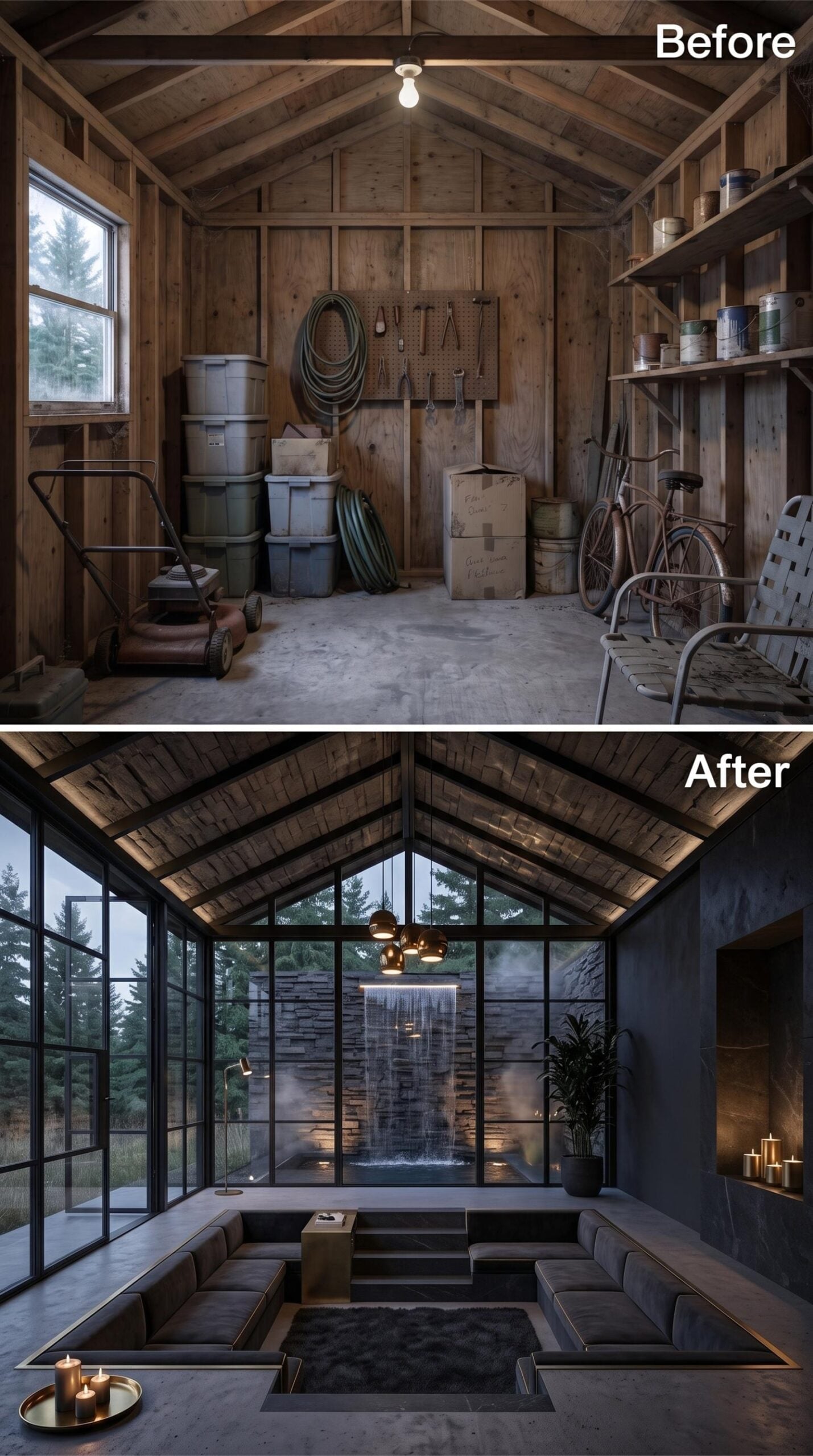 Sunken Lounge, Waterfall Wall, and a Roofline That Still Remembers Being a Shed