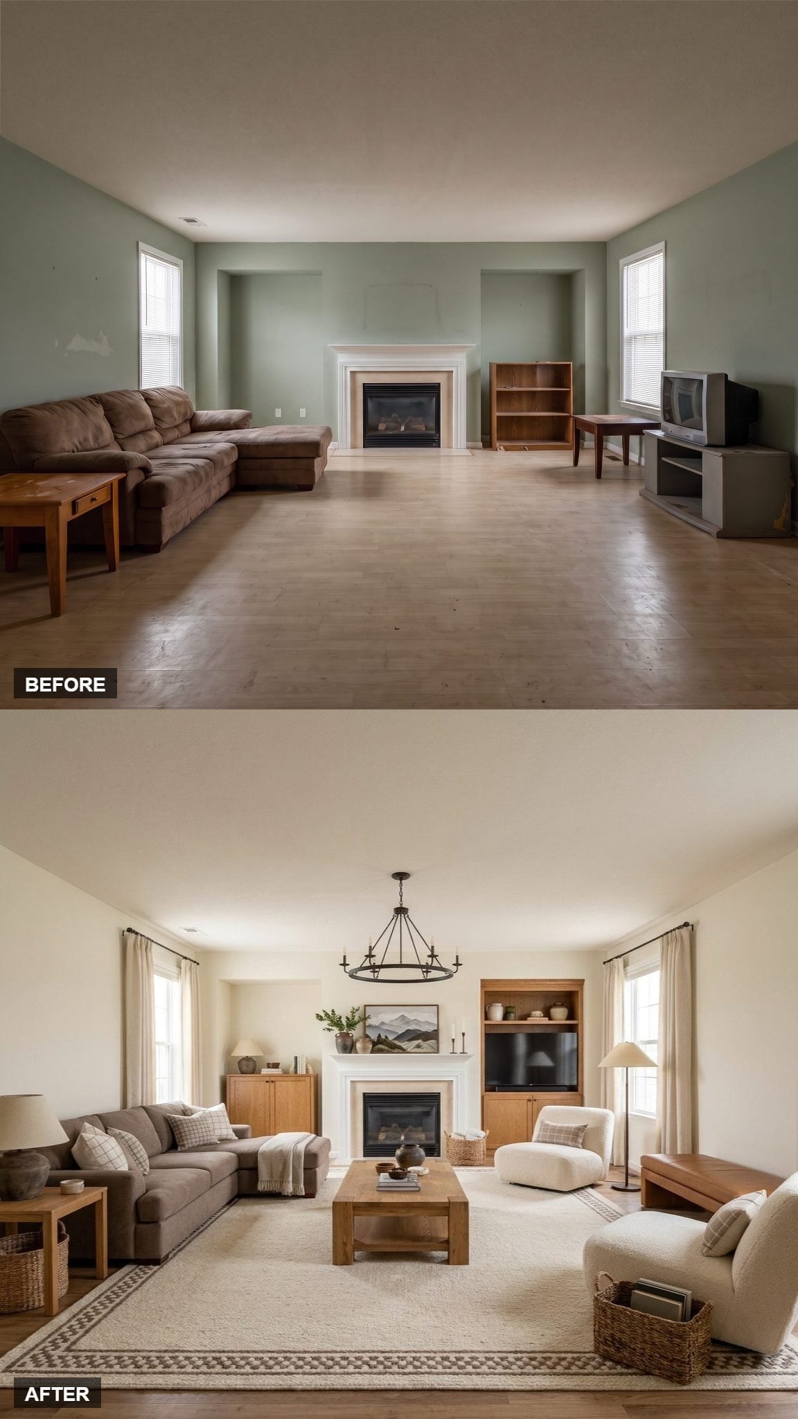 Built-Ins and a Boucle Chair Finally Convinced This Room to Stop Echoing