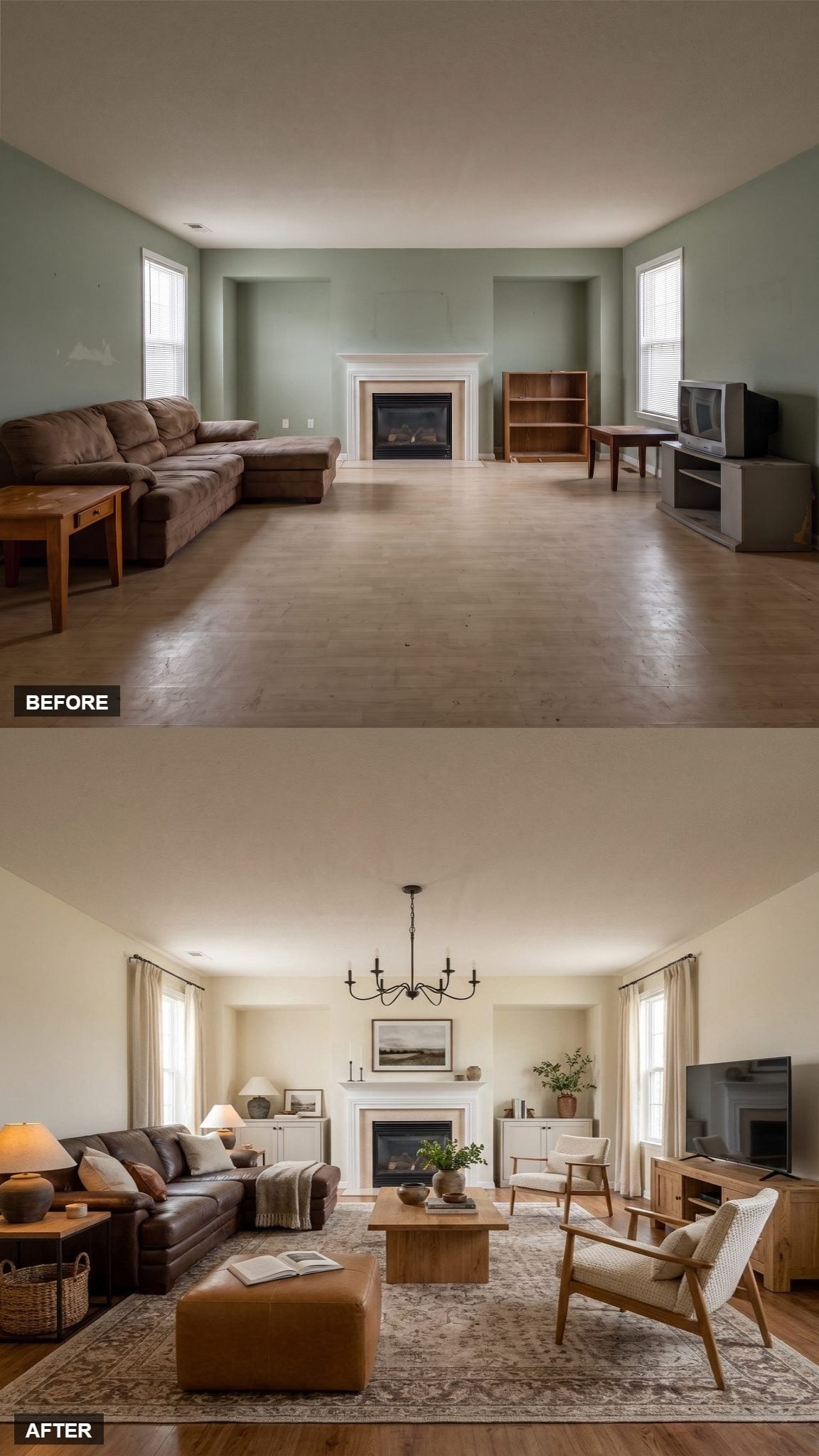 Candlelight Chandelier and Flanking Cabinets Finally Convinced This Room It Had a Middle