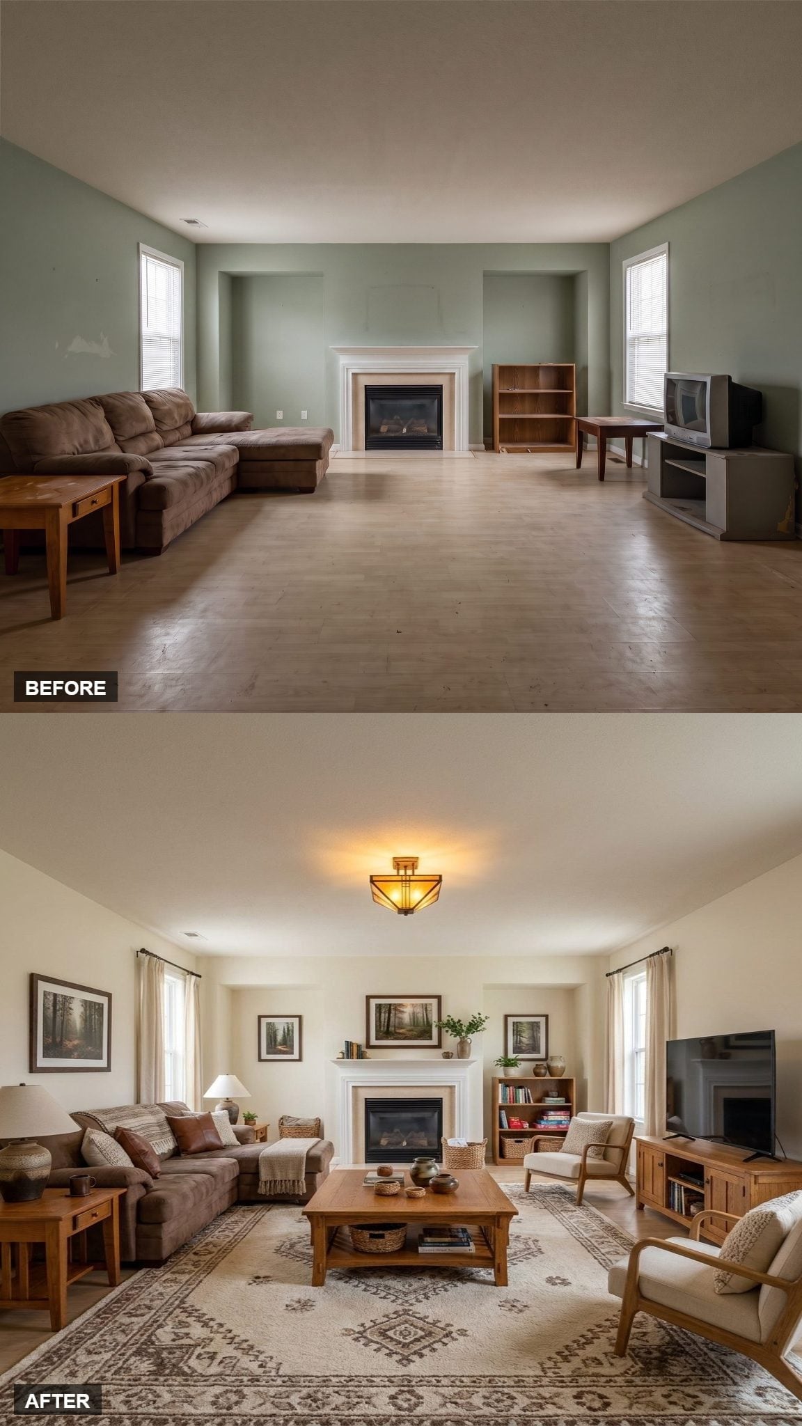 Craftsman Flush Mount and a Geometric Rug Finally Convinced This Room to Settle Down