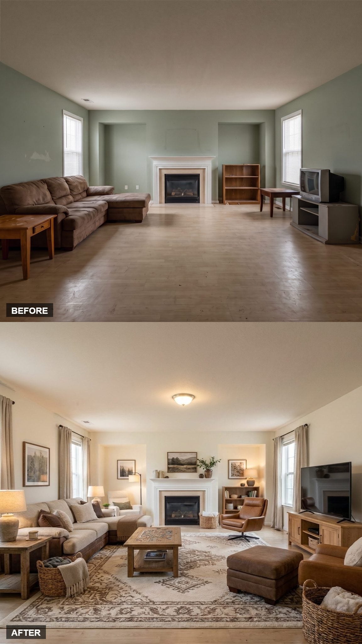 Cream Paint and a Flush Mount Did Less Work Than That Patterned Rug