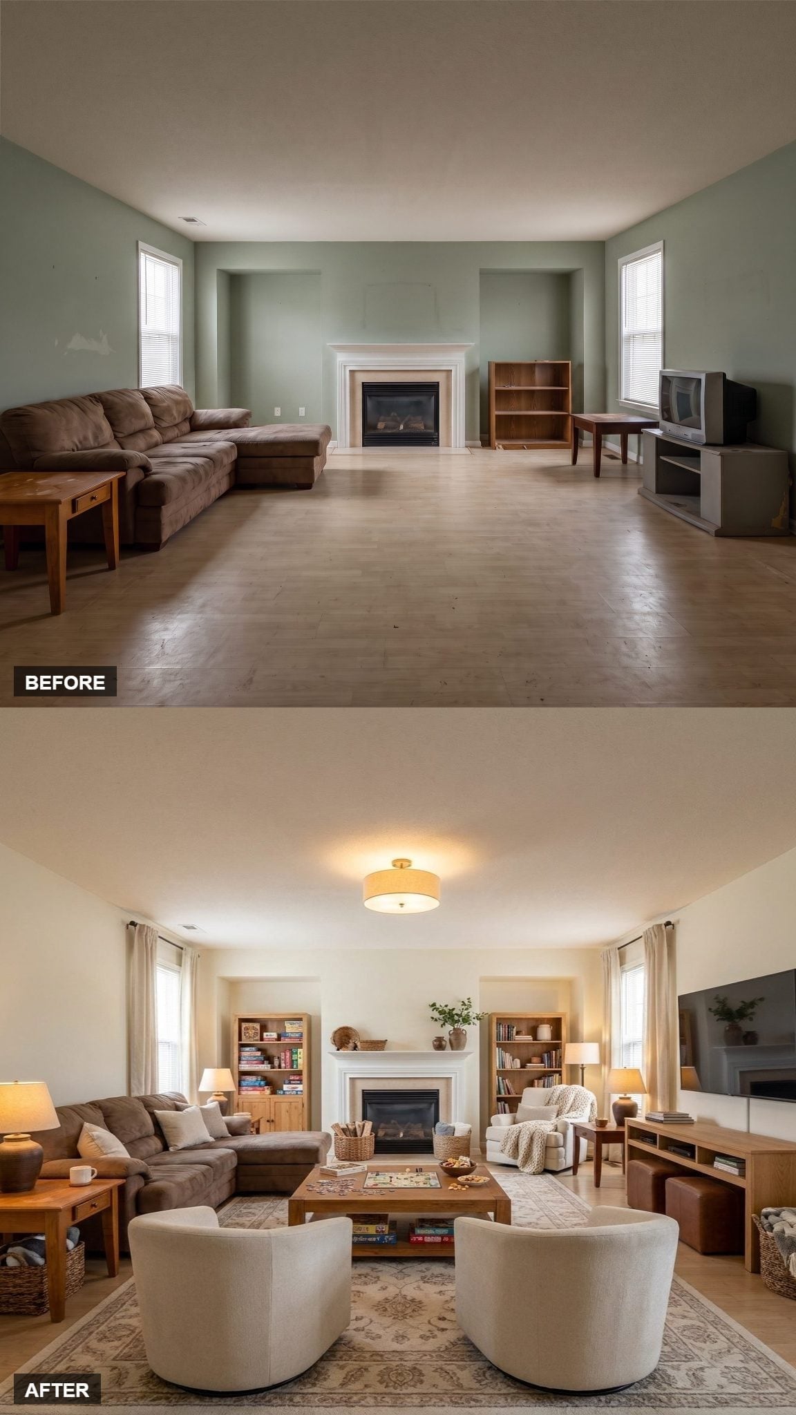 Flanking Bookcases and a Flush Mount Finally Convinced This Room It Had a Shape