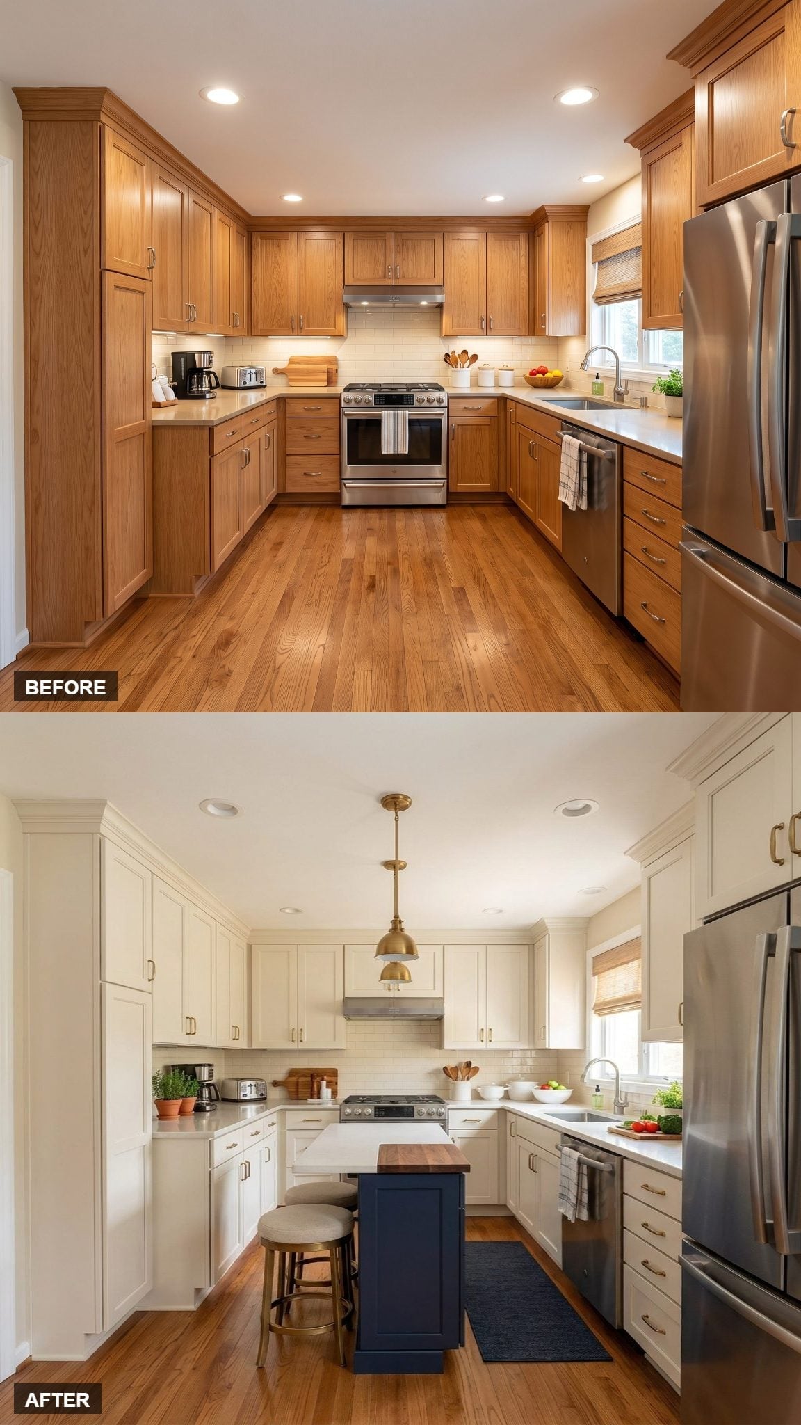 Cream Cabinets, Navy Island, and One Pendant That Finally Gave the Room a Center