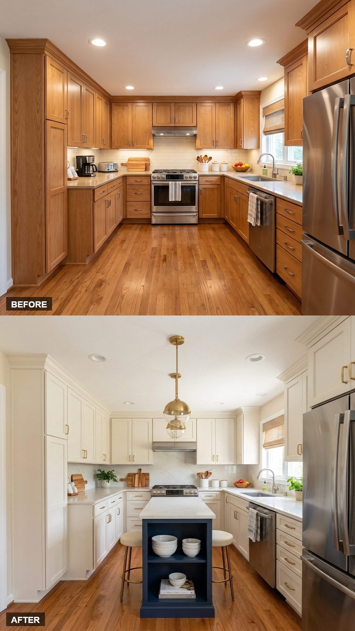 Cream Cabinets, One Globe Pendant, and an Island That Gave the U-Shape a Focal Point