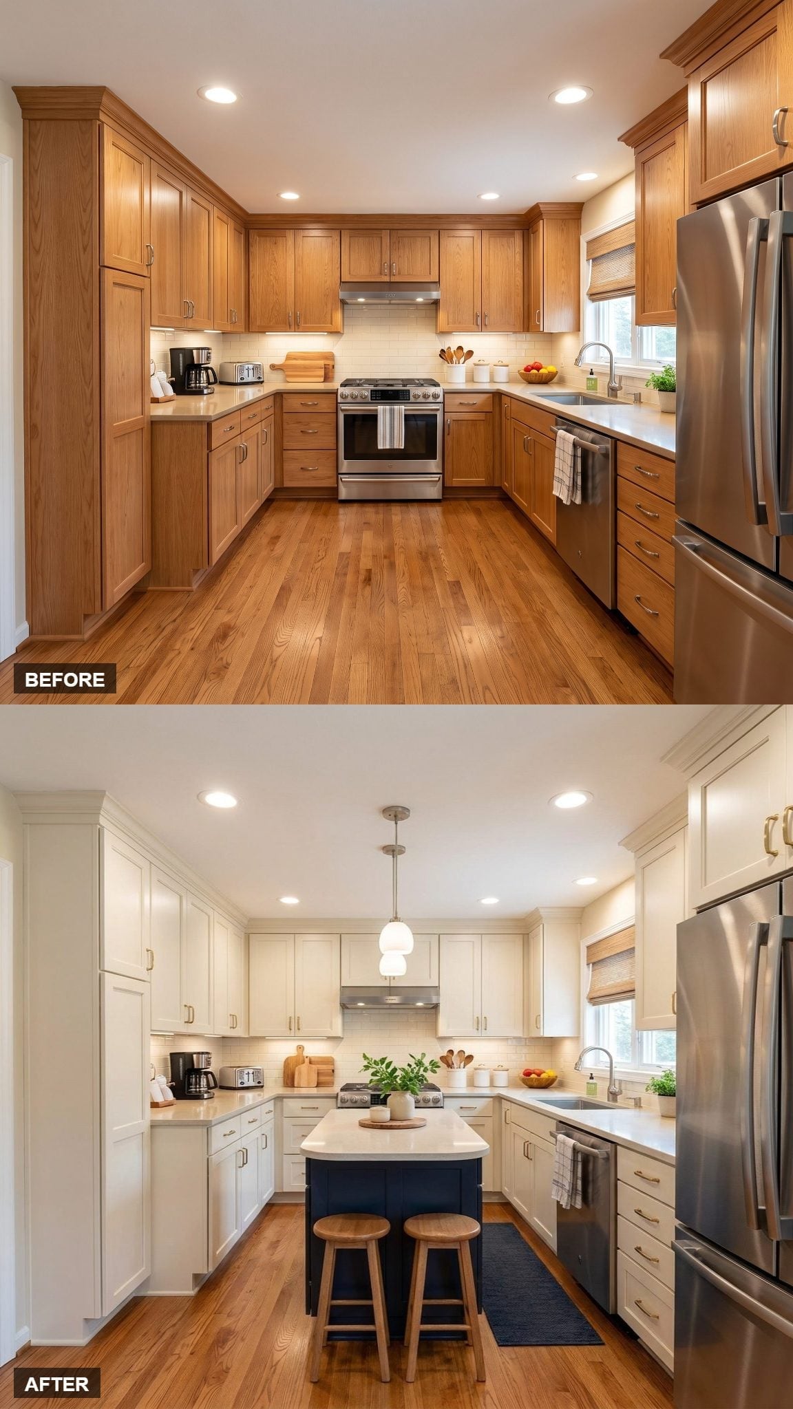 Navy Island Base, Gold Pulls, and One Pendant That Finally Had a Kitchen Worth Centering