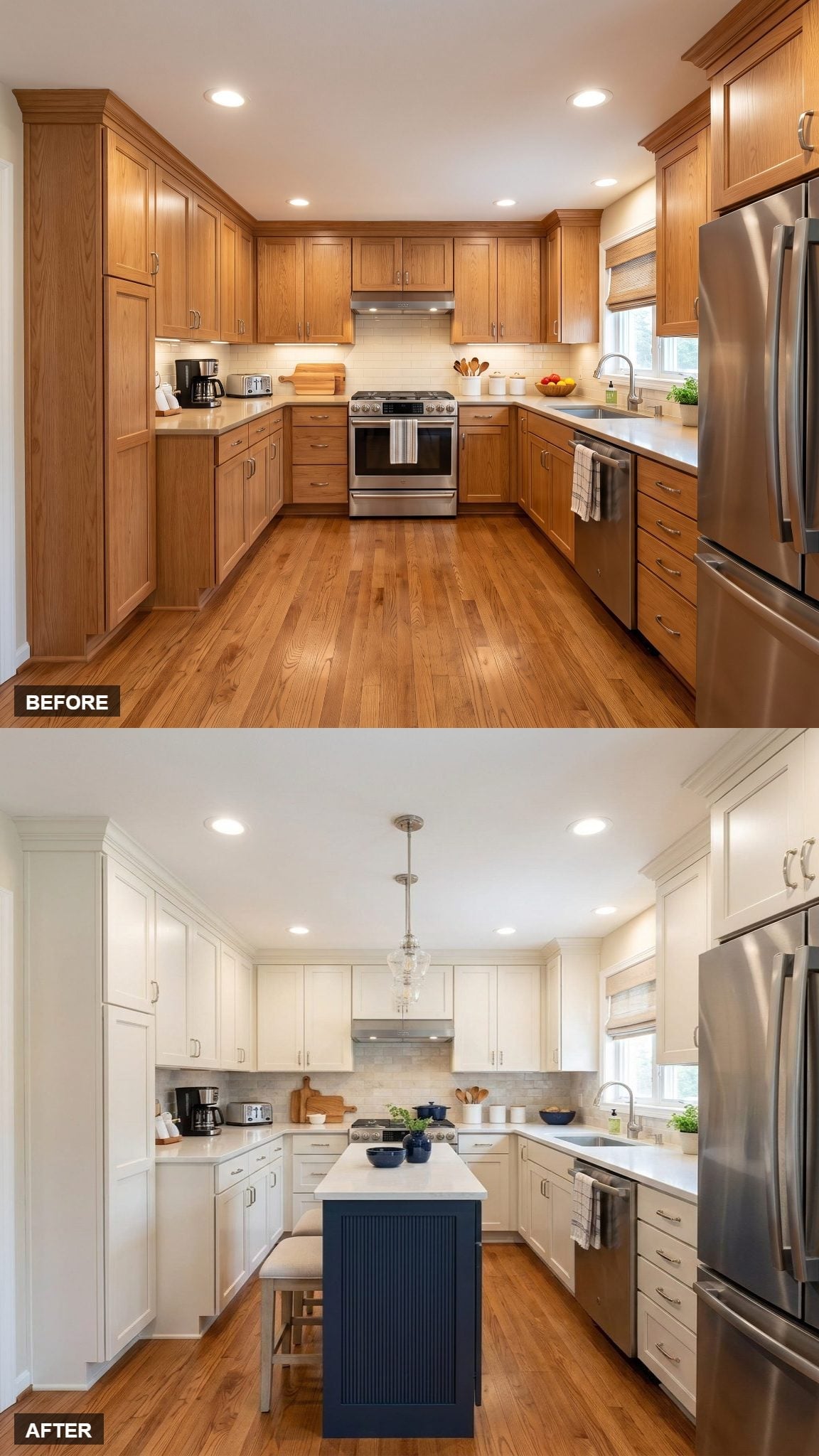 Navy Island, Chrome Pendant, White Shakers — and One Layout That Finally Had Room to Breathe